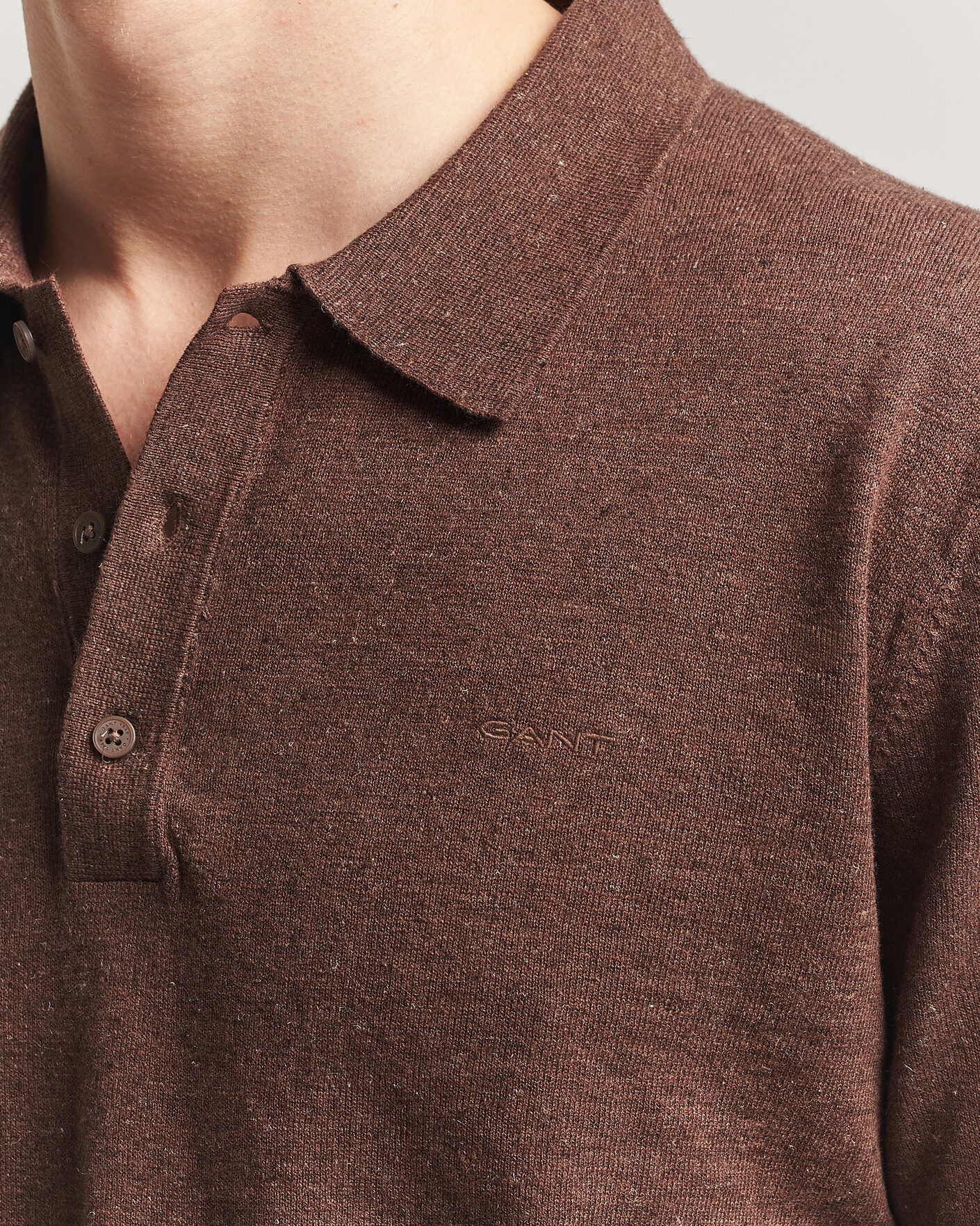 Men | Sweaters & Knitwear | Gant | Cotton/Linen Slub Knitted Polo Hazelnut Melange