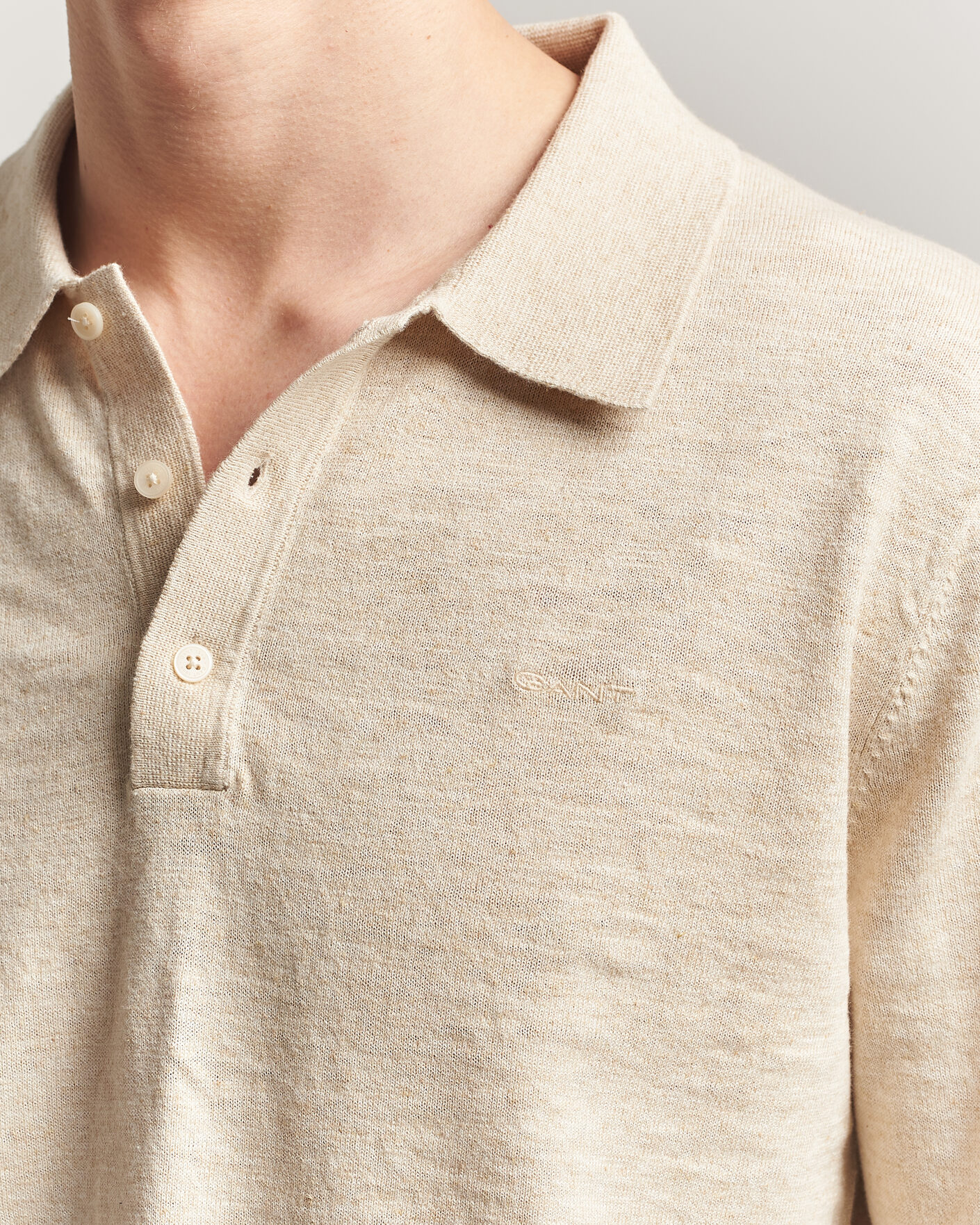Men | Sweaters & Knitwear | GANT | Cotton/Linen Slub Knitted Polo Seed Melange