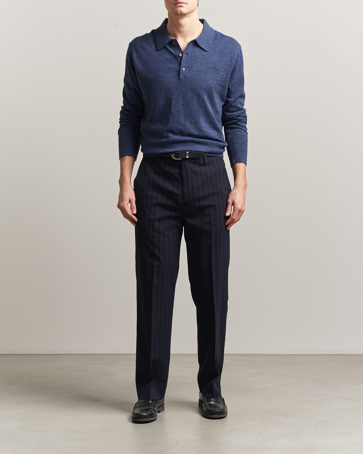 Men | Sweaters & Knitwear | Gant | Cotton/Linen Slub Knitted Polo Dark Indigo Melange