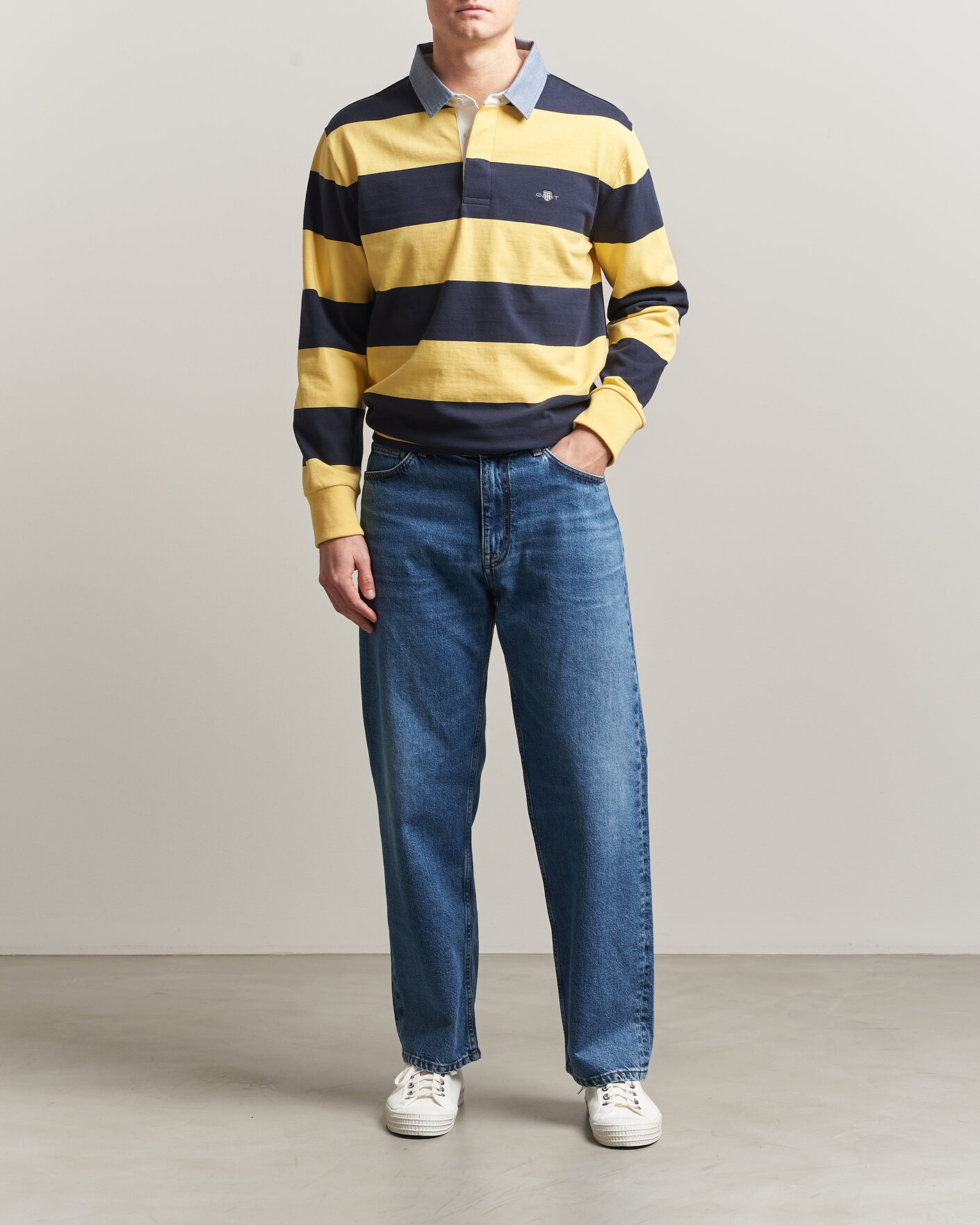 Men | Sweaters & Knitwear | GANT | Chambray Striped Heavy Rugger Banana Yellow