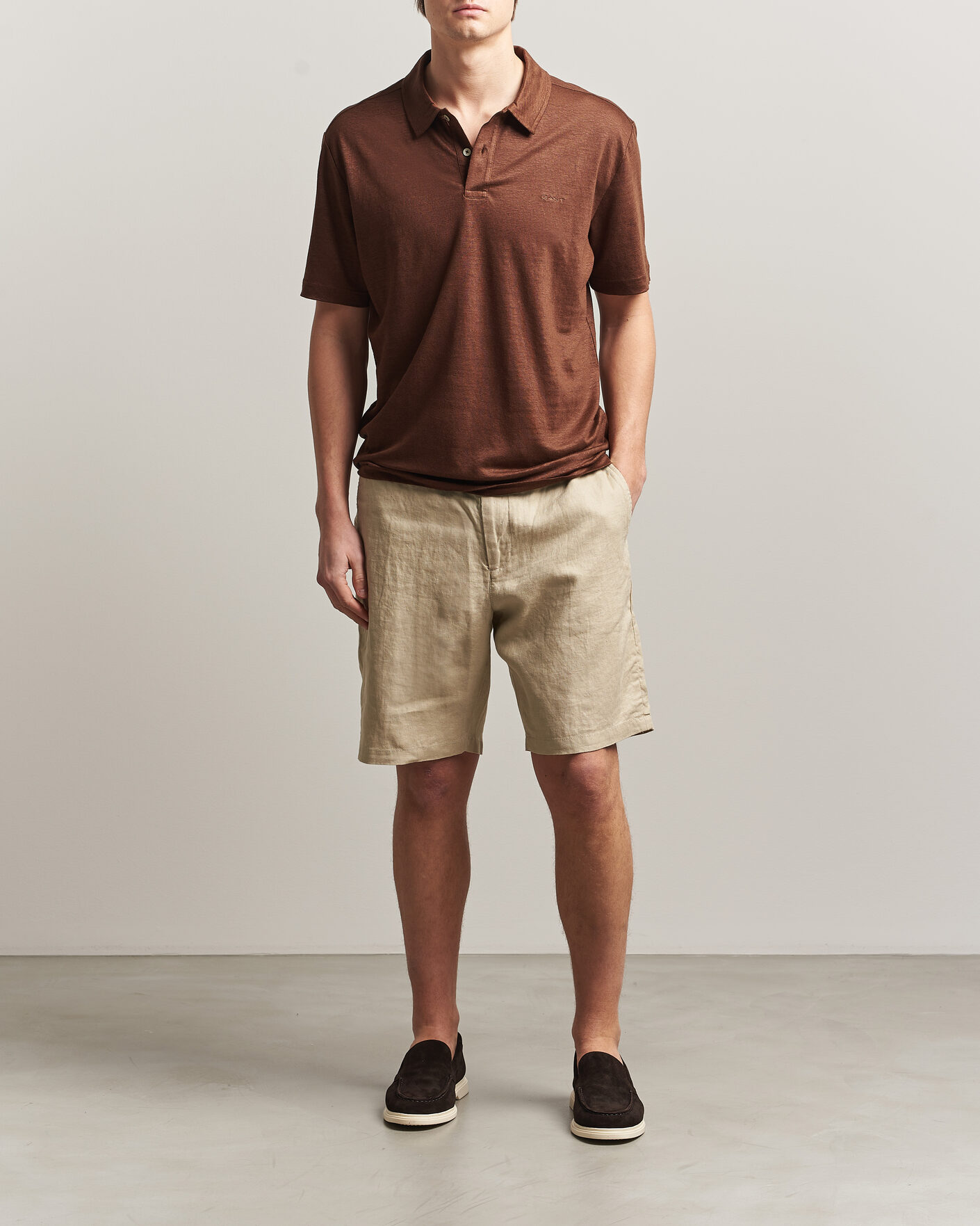 Men | Polo Shirts | Gant | Linen Polo Mahogany Brown