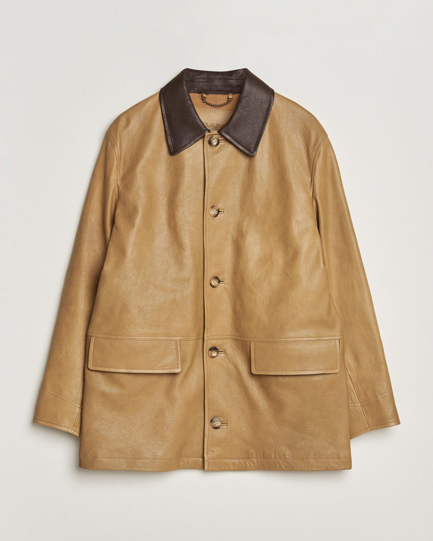 Men | Coats & Jackets | Gant | Leather Decker Jacket Warm Khaki