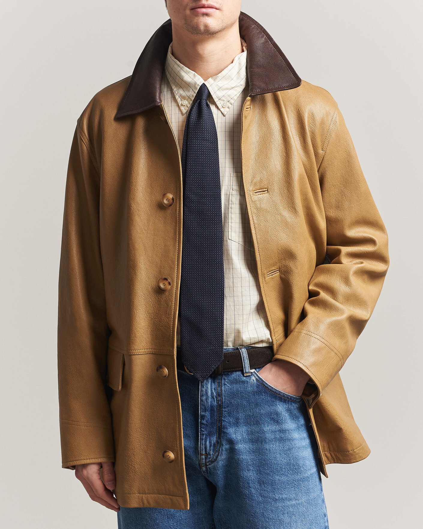 Men | Coats & Jackets | Gant | Leather Decker Jacket Warm Khaki