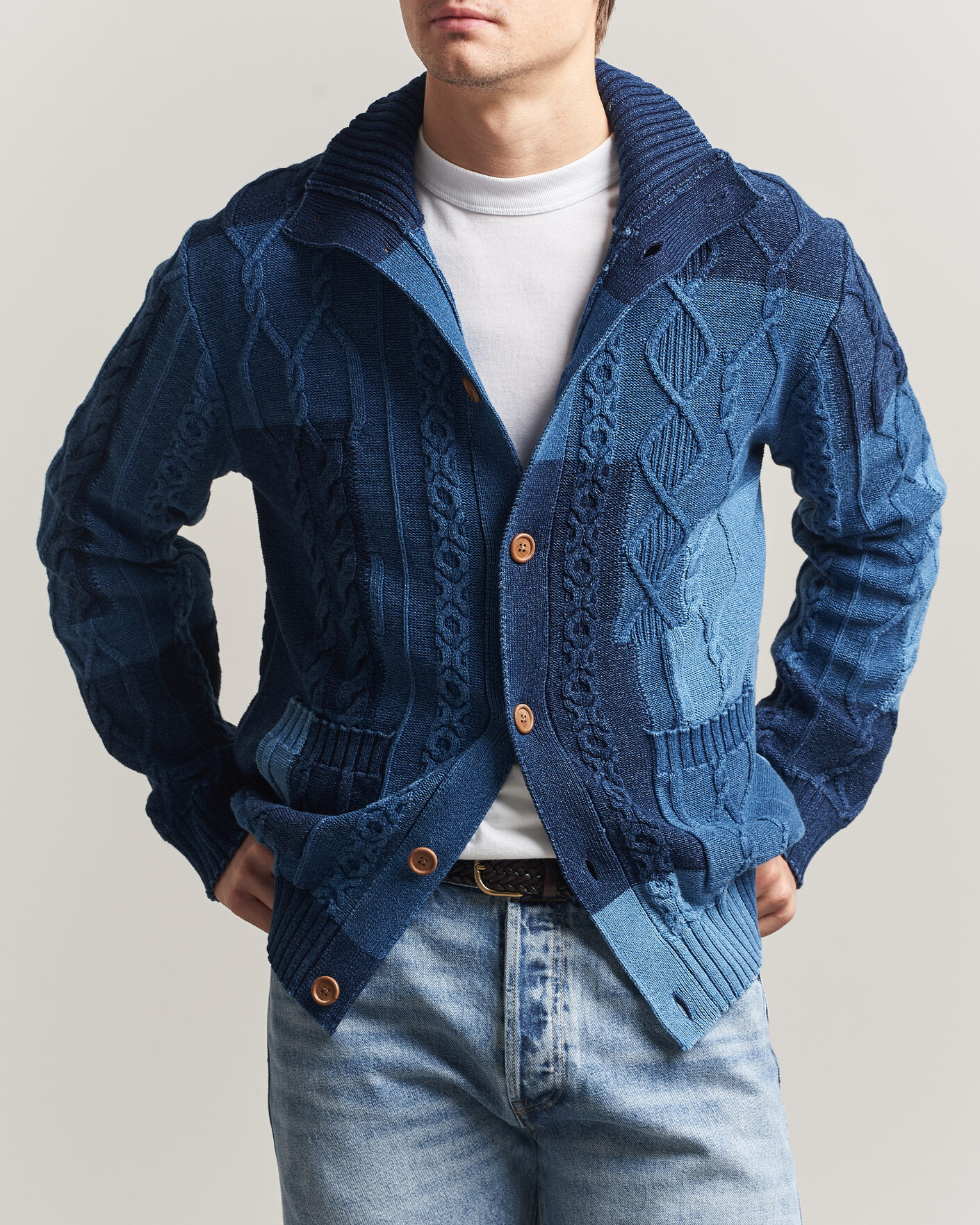 Men | Sweaters & Knitwear | GANT | Indigo Cotton Cable Cardigan Rich Navy