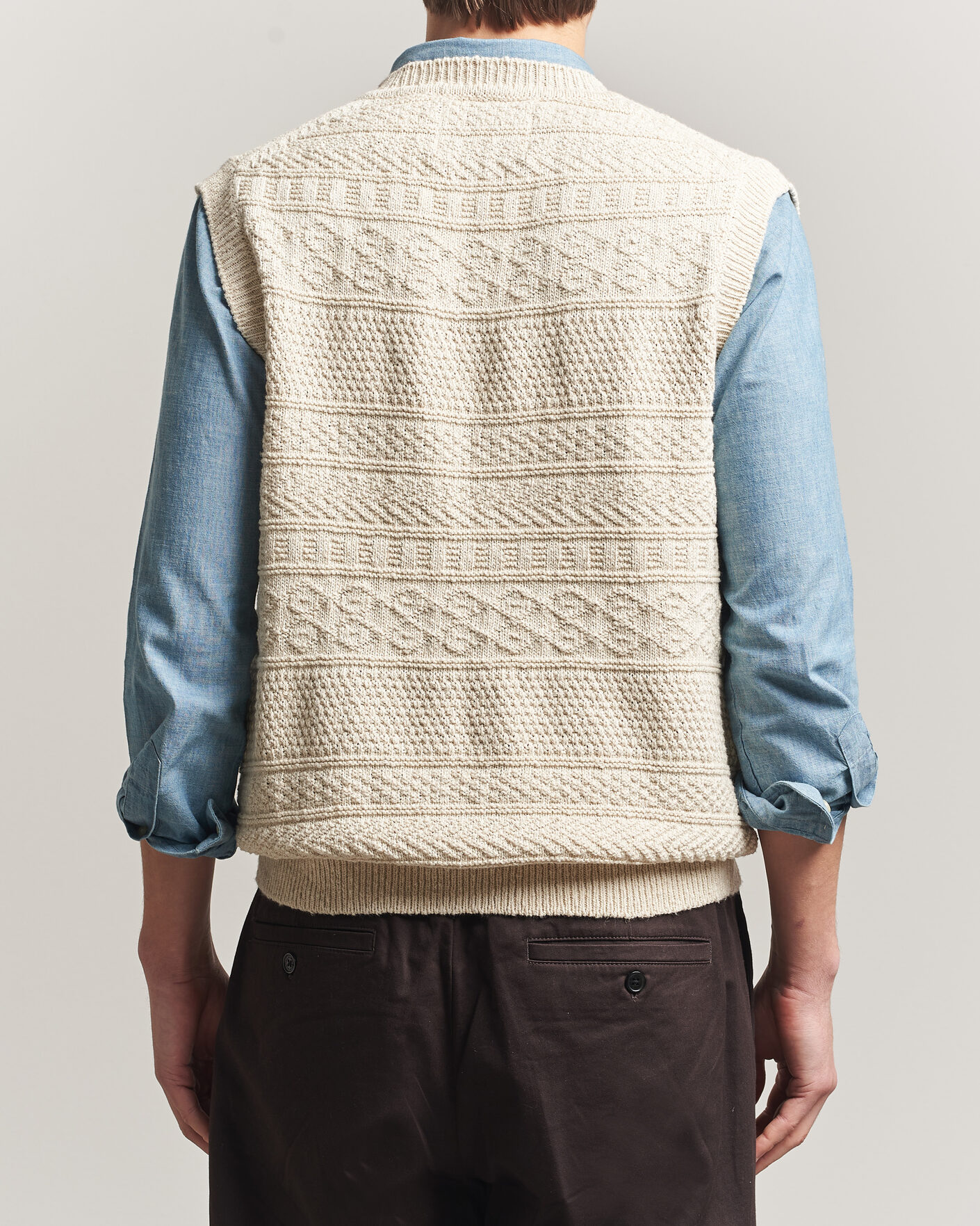 Men | Sweaters & Knitwear | Gant | Cotton/Linen Textured Vest Creamed White