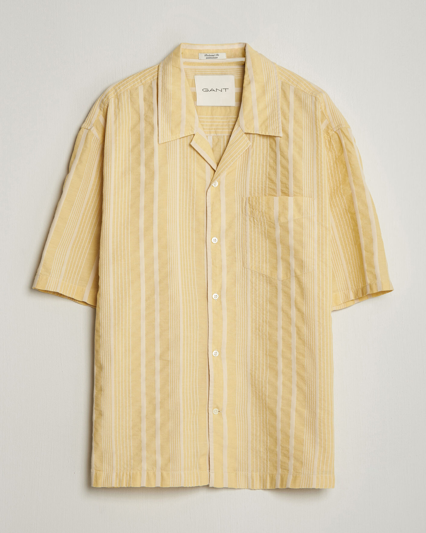 Men | Shirts | Gant | Relaxed Fit Seersucker Camp Collar Shirt Light Mustard Yellow
