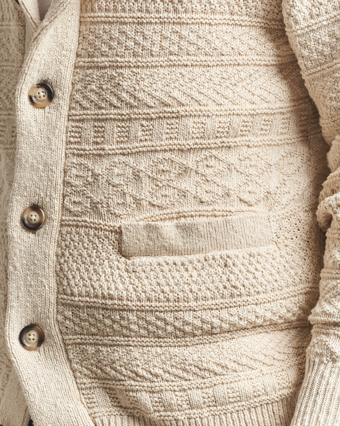 Men | Sweaters & Knitwear | Gant | Cotton/Linen Textured Cardigan Creamed White