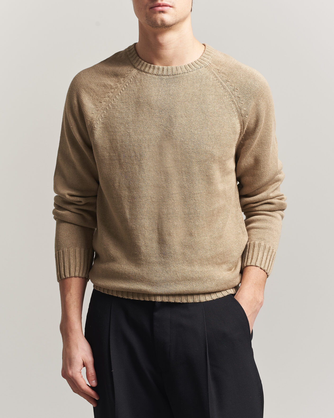 Men | Sweaters & Knitwear | Gant | Linen/Cotton Crew Neck Sweater Dark Khaki