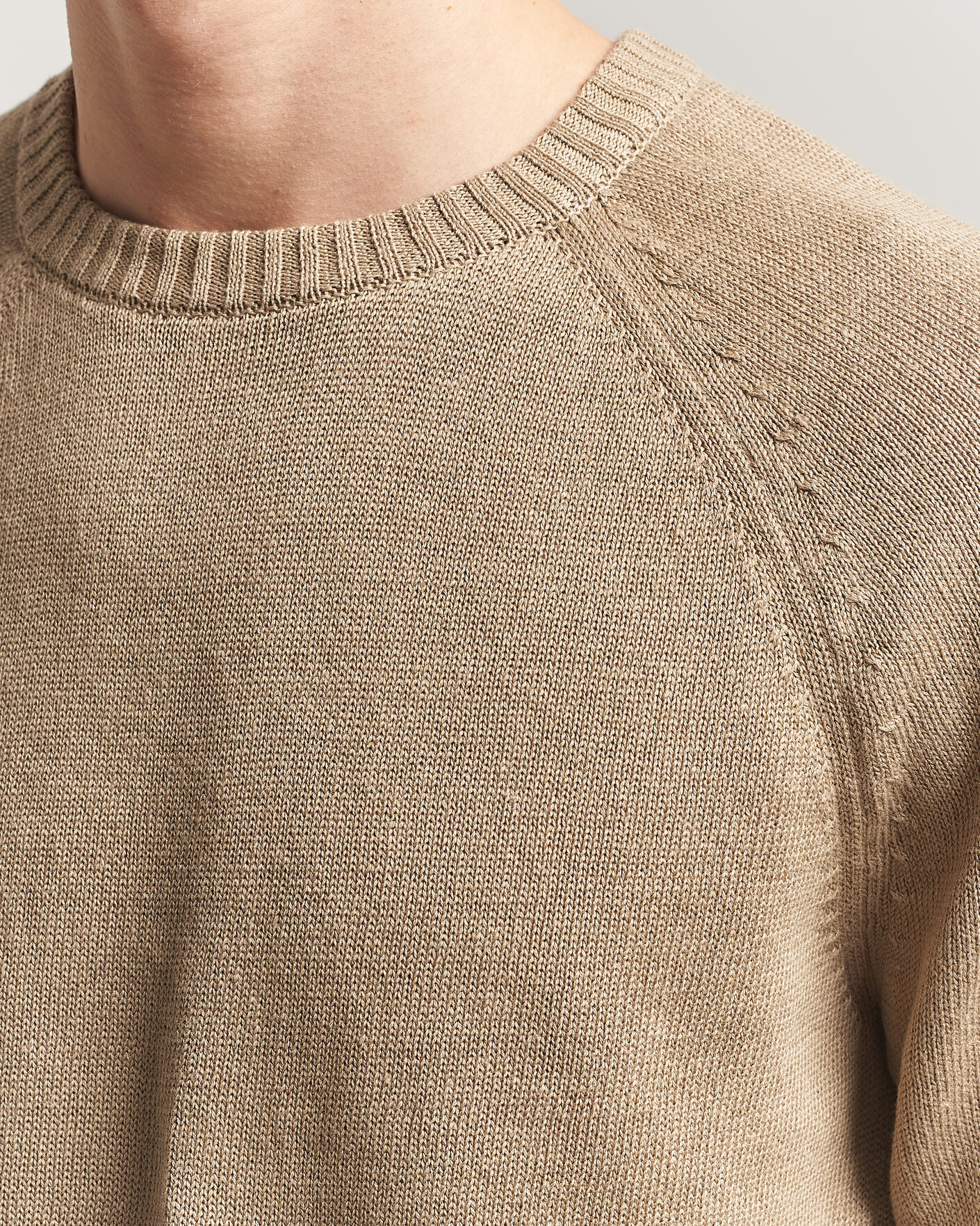 Men | Sweaters & Knitwear | GANT | Linen/Cotton Crew Neck Sweater Dark Khaki