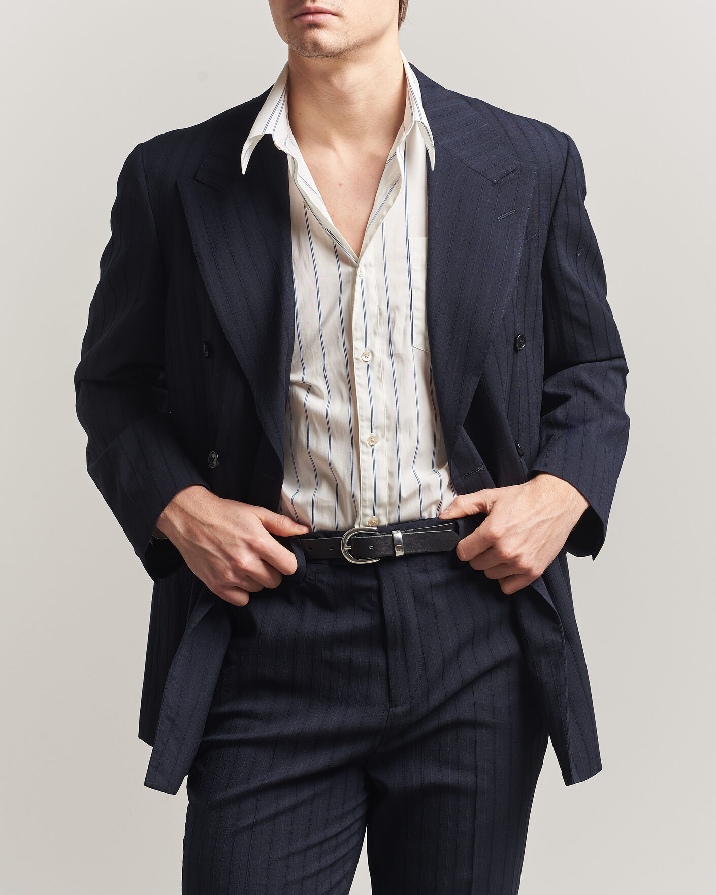 Men | Blazers | GANT | Tonal Pinstriped Suit Blazer Evening Blue