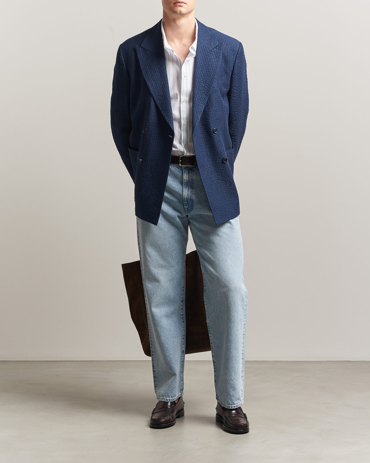 Men | Blazers | Gant | Linen Indigo Seersucker Blazer Bid Blue