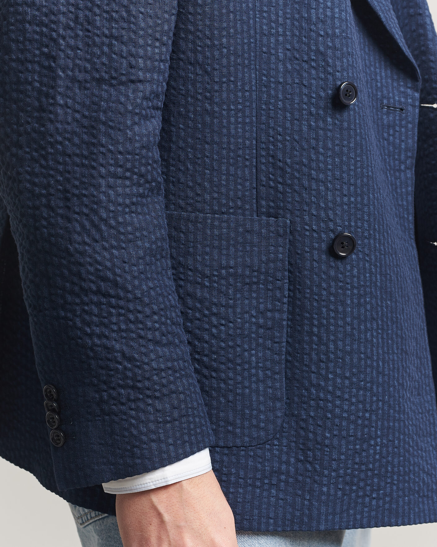 Men | Blazers | Gant | Linen Indigo Seersucker Blazer Bid Blue