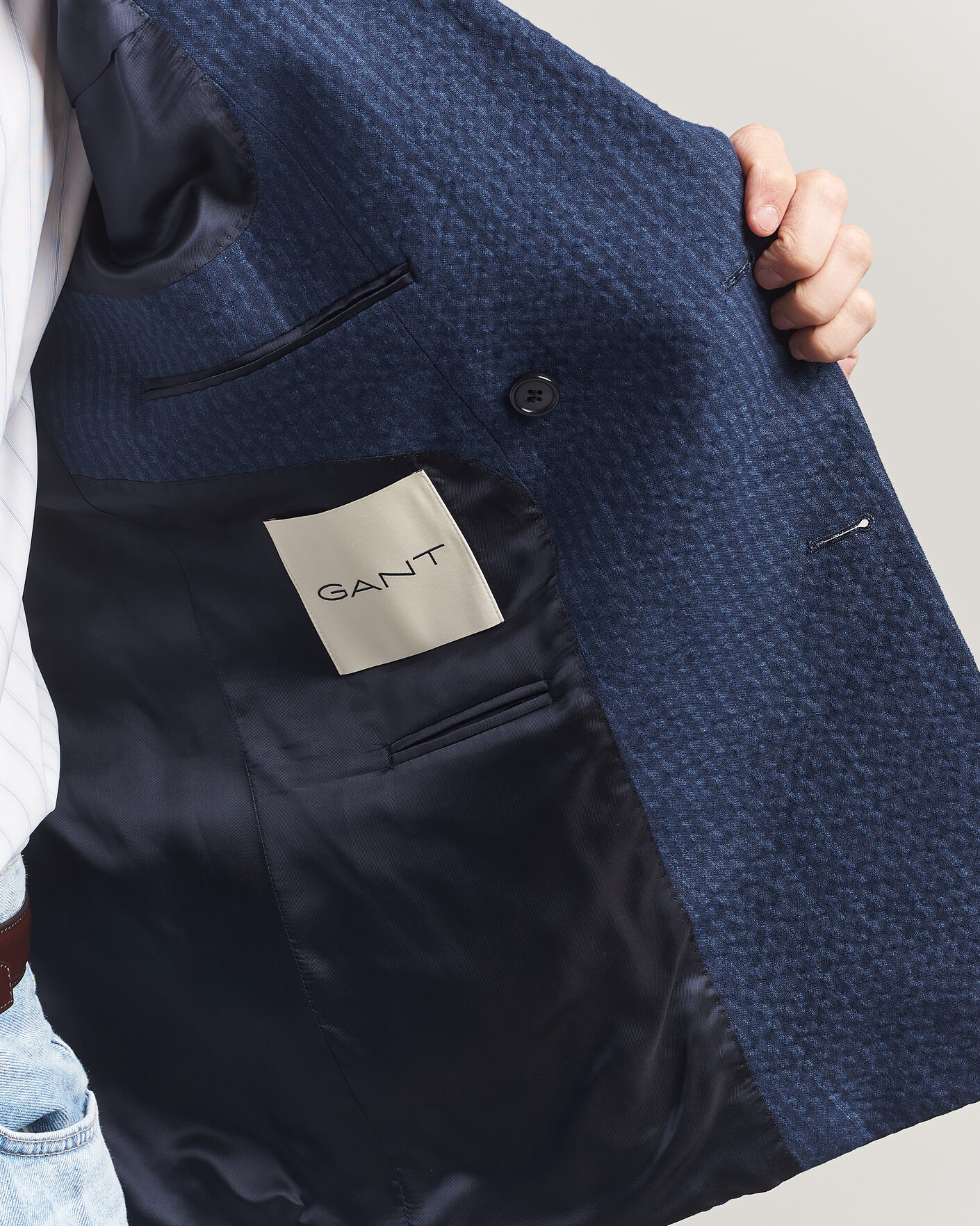 Men | Blazers | Gant | Linen Indigo Seersucker Blazer Bid Blue