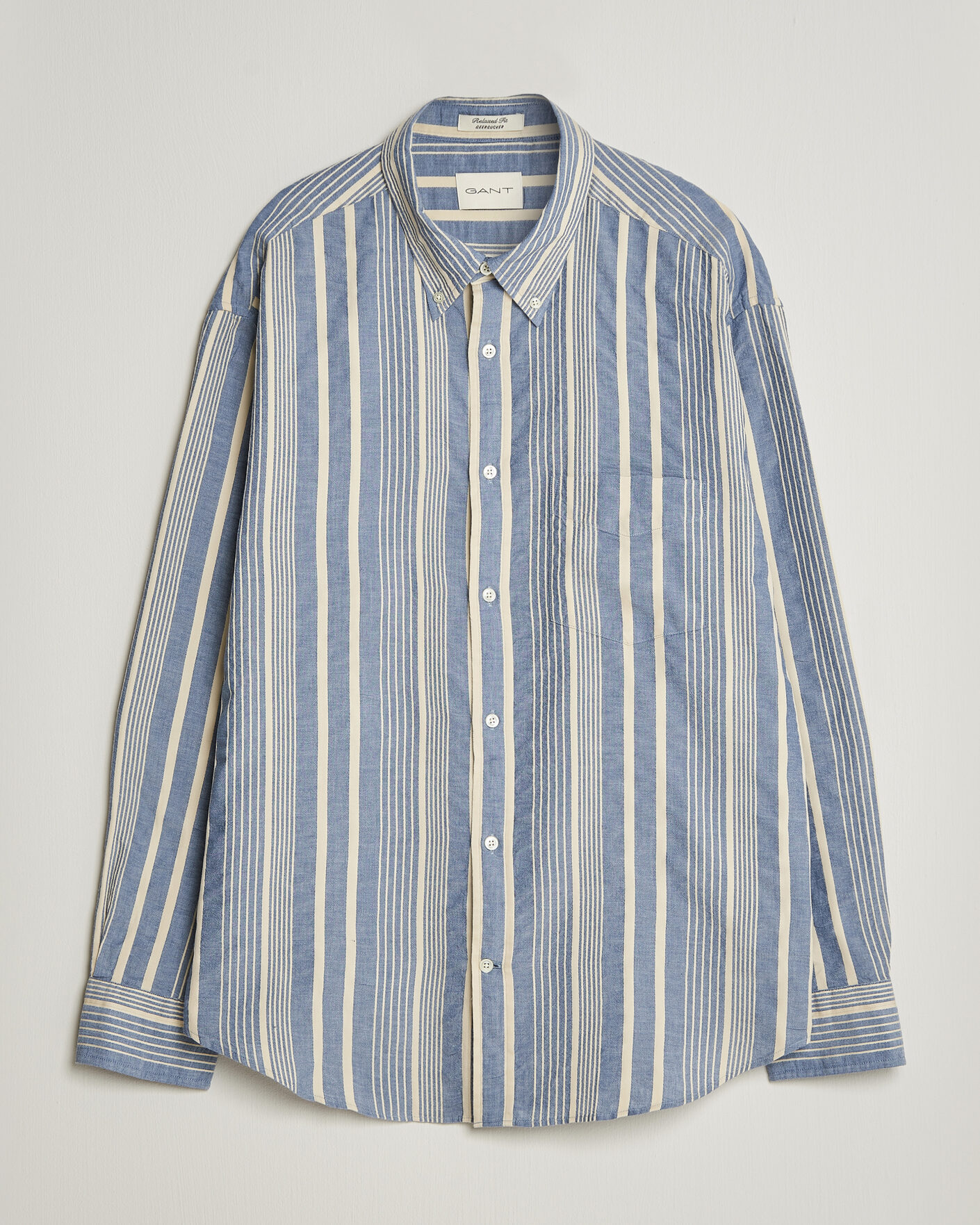 Men | Shirts | Gant | Relaxed Fit Seersucker Striped Shirt Vintage Blue