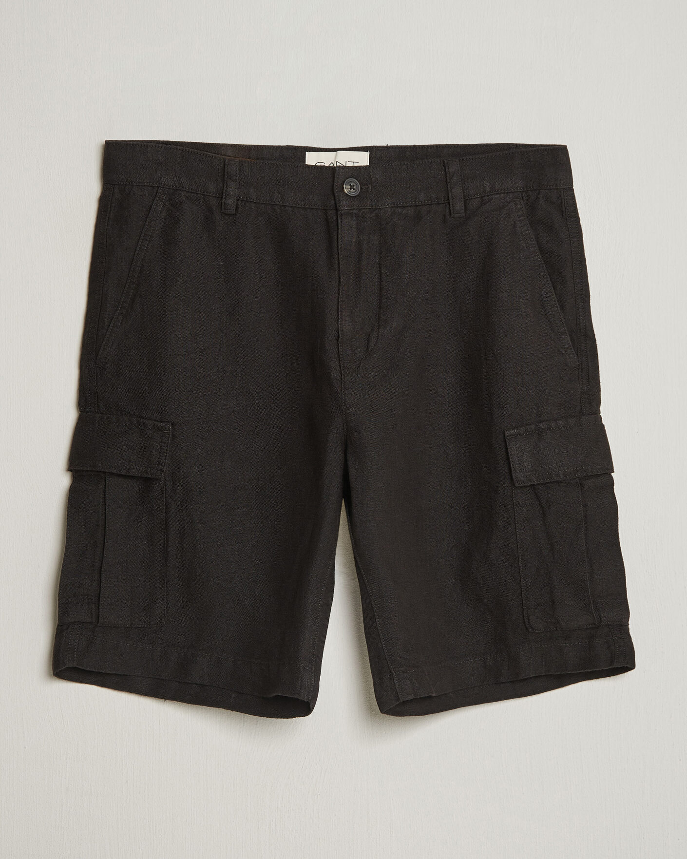 Men | Shorts | Gant | Regular Fit Linen Cargo Shorts Ebony Black