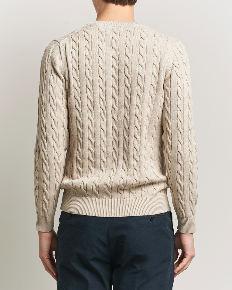 Men | Sweaters & Knitwear | GANT | Cotton Cable Crew Neck Pullover Oat Melange