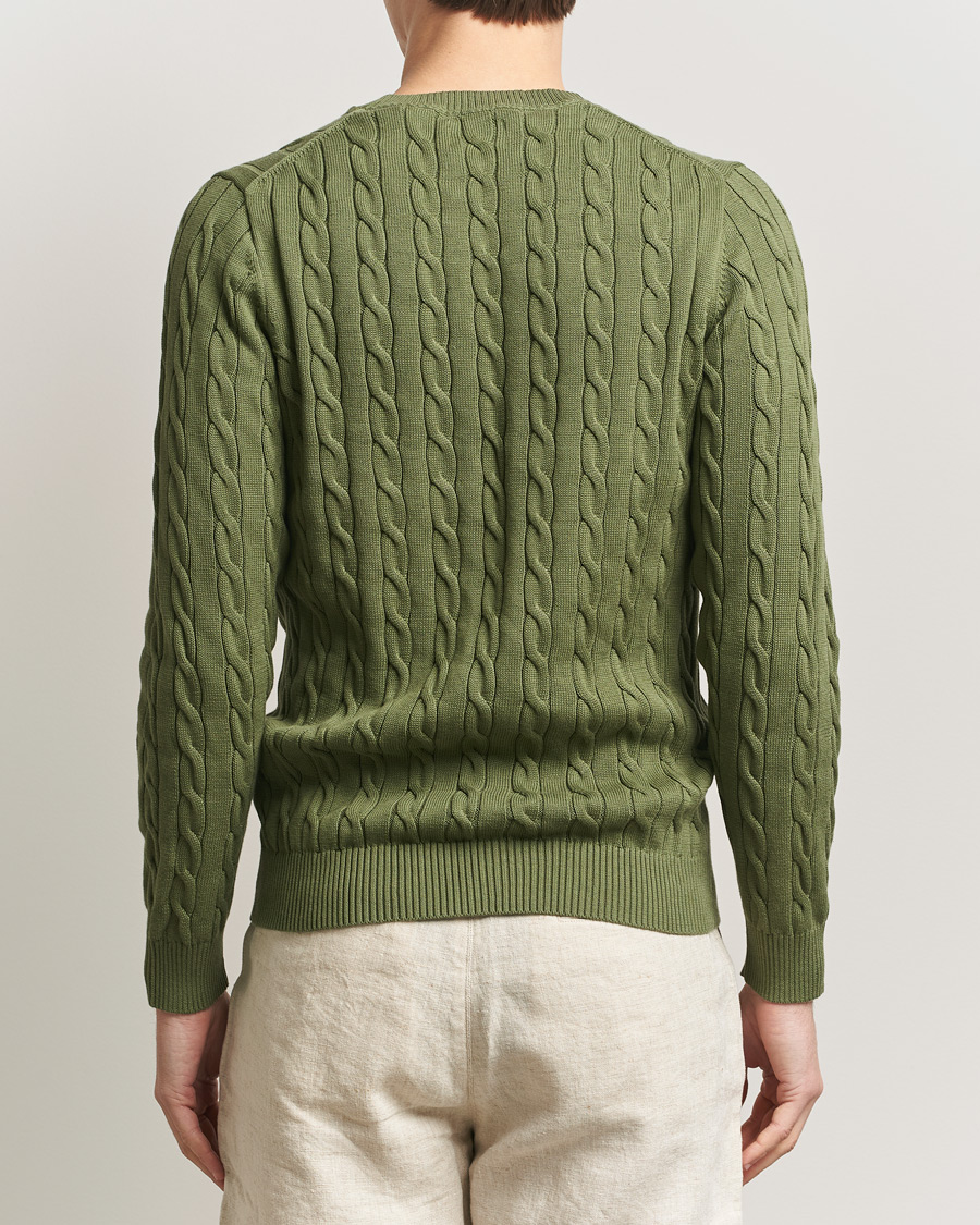 Men | Sweaters & Knitwear | GANT | Cotton Cable Crew Neck Pullover Dry Herb Green