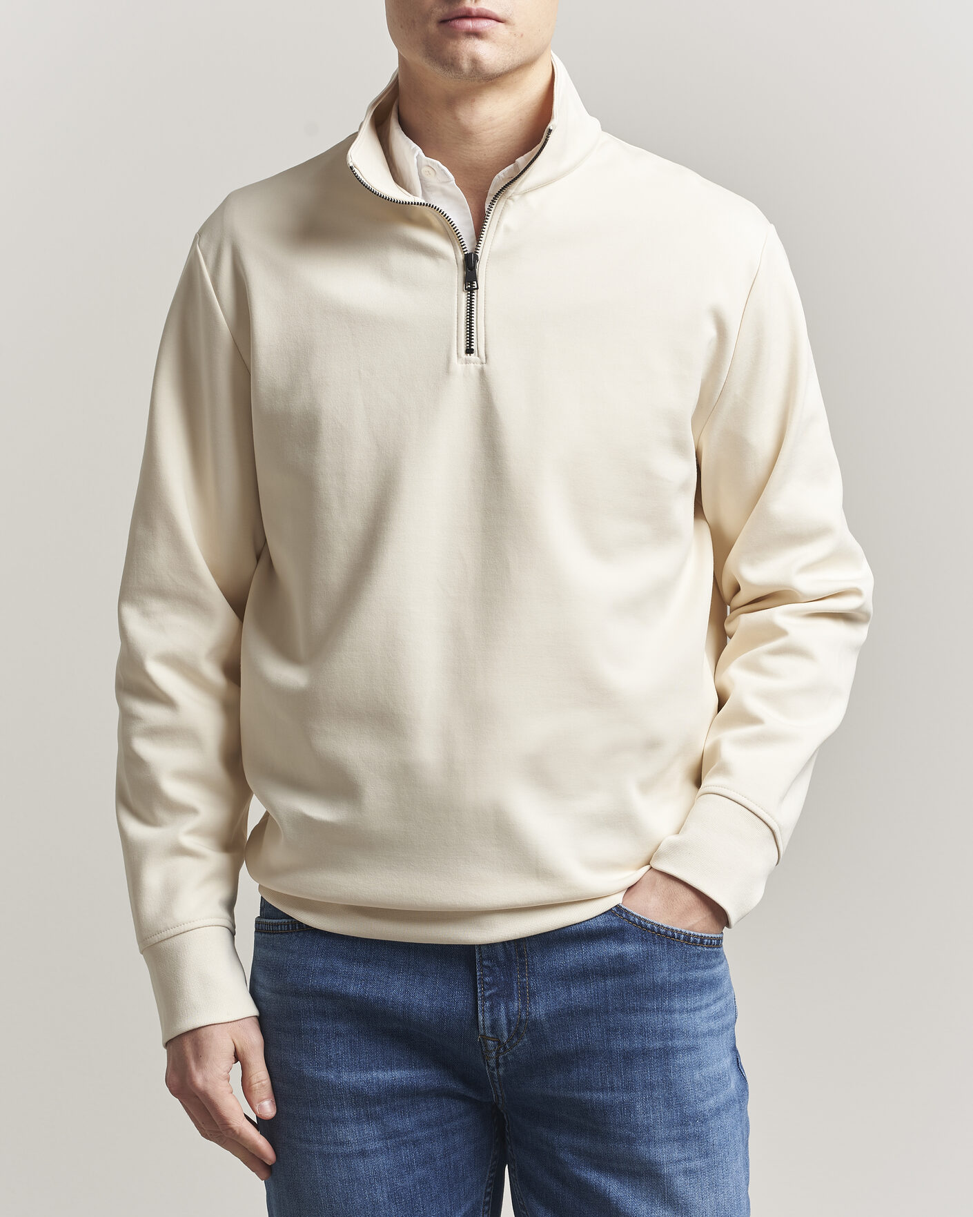 Men | Sweaters & Knitwear | GANT | Interlock Half Zip Creamed White