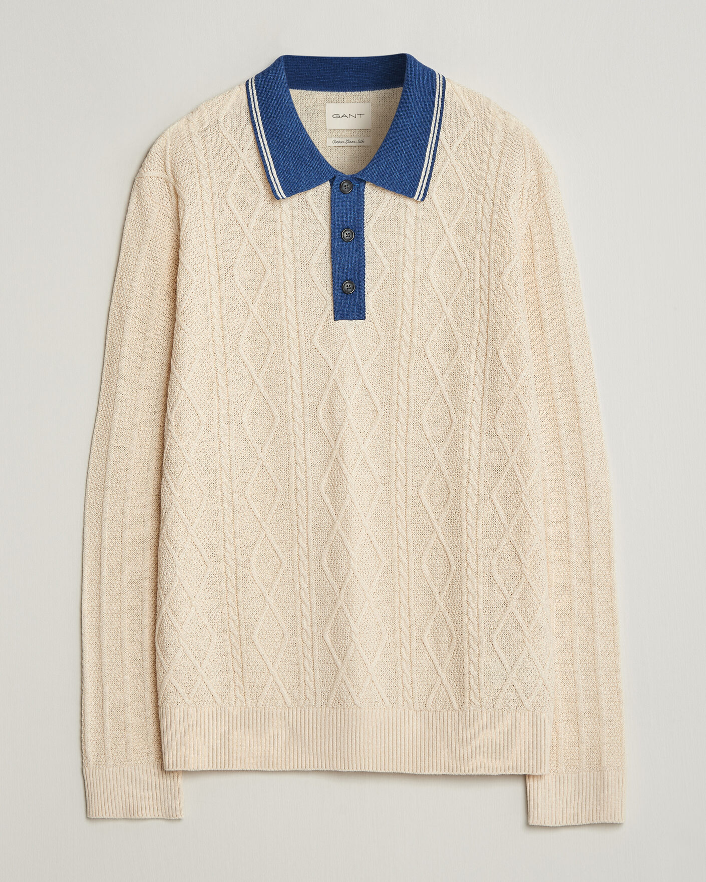 Men | Sweaters & Knitwear | Gant | Linen/Cotton Knitted Polo Creamed White