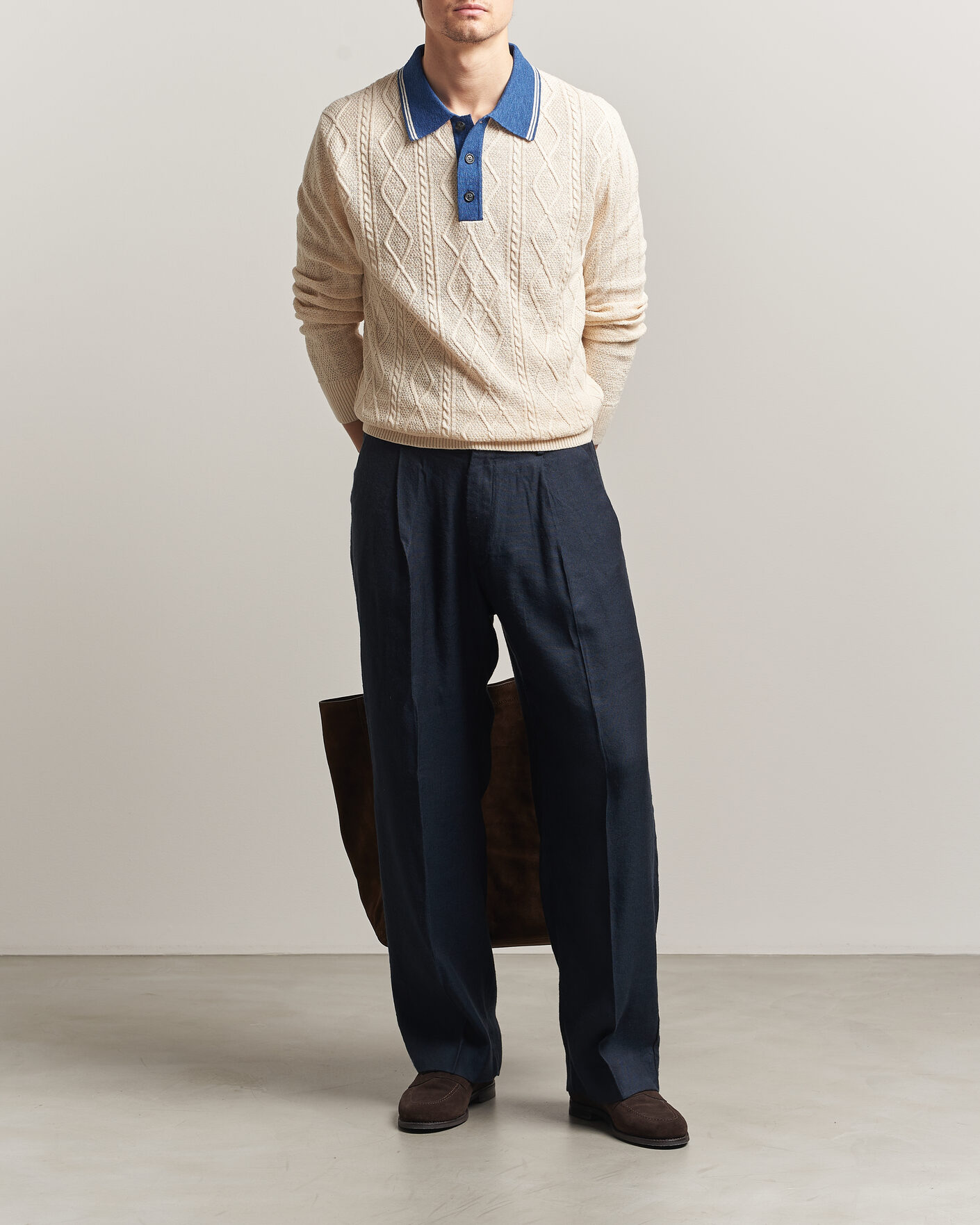 Men | Sweaters & Knitwear | GANT | Linen/Cotton Knitted Polo Creamed White