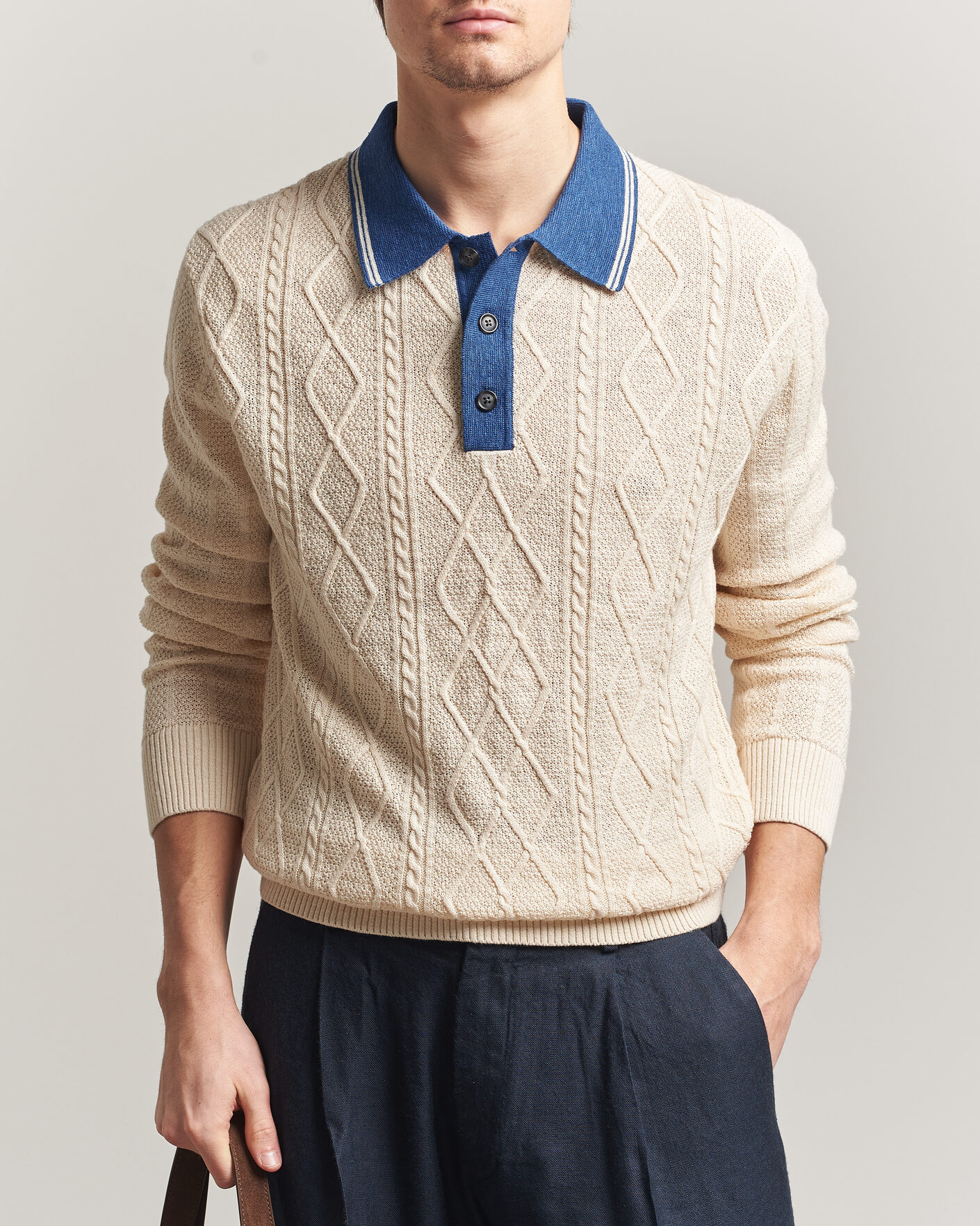 Men | Sweaters & Knitwear | Gant | Linen/Cotton Knitted Polo Creamed White