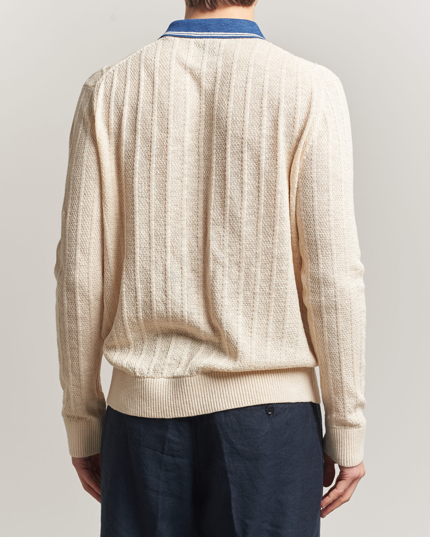 Men | Sweaters & Knitwear | GANT | Linen/Cotton Knitted Polo Creamed White