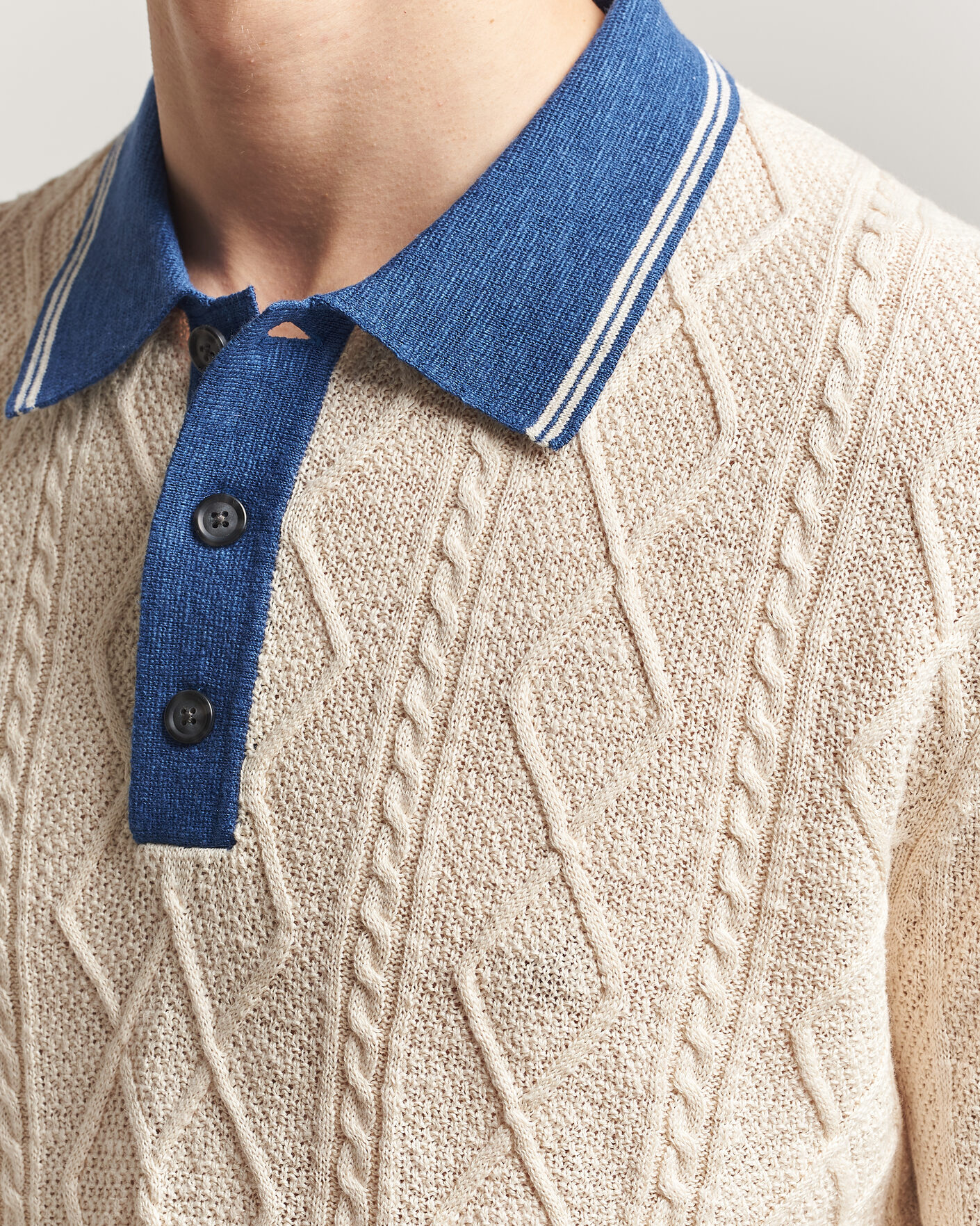 Men | Sweaters & Knitwear | GANT | Linen/Cotton Knitted Polo Creamed White