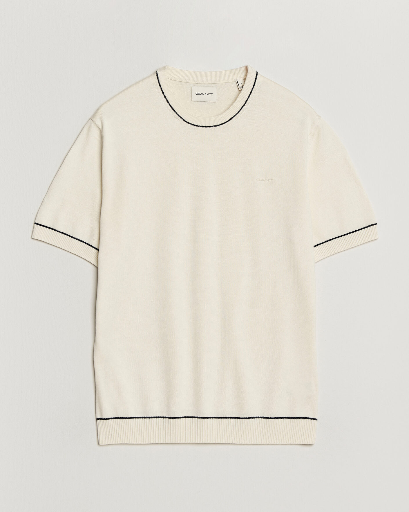 Men | T-Shirts | GANT | Cotton/Model Knitted T-Shirt Cream