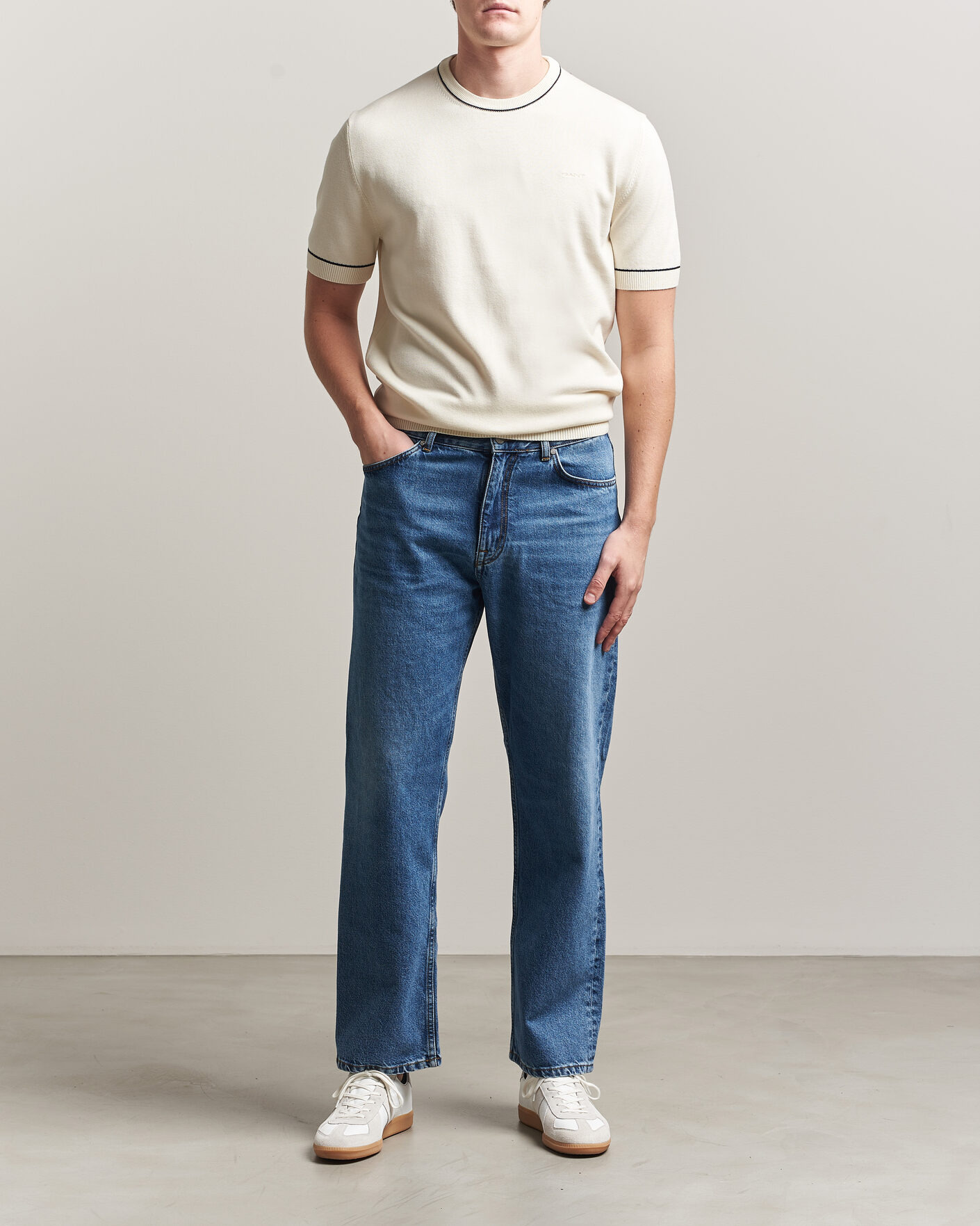 Men | T-Shirts | GANT | Cotton/Model Knitted T-Shirt Cream