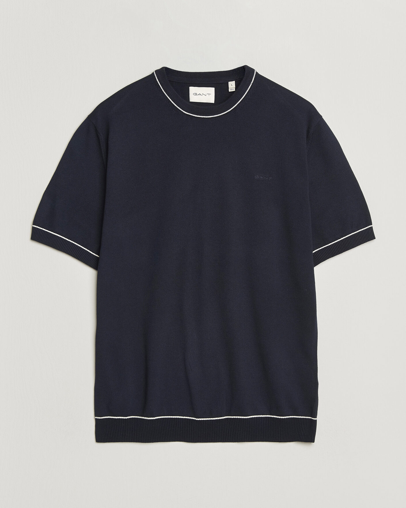 Men | T-Shirts | GANT | Cotton/Model Knitted T-Shirt Evening Blue