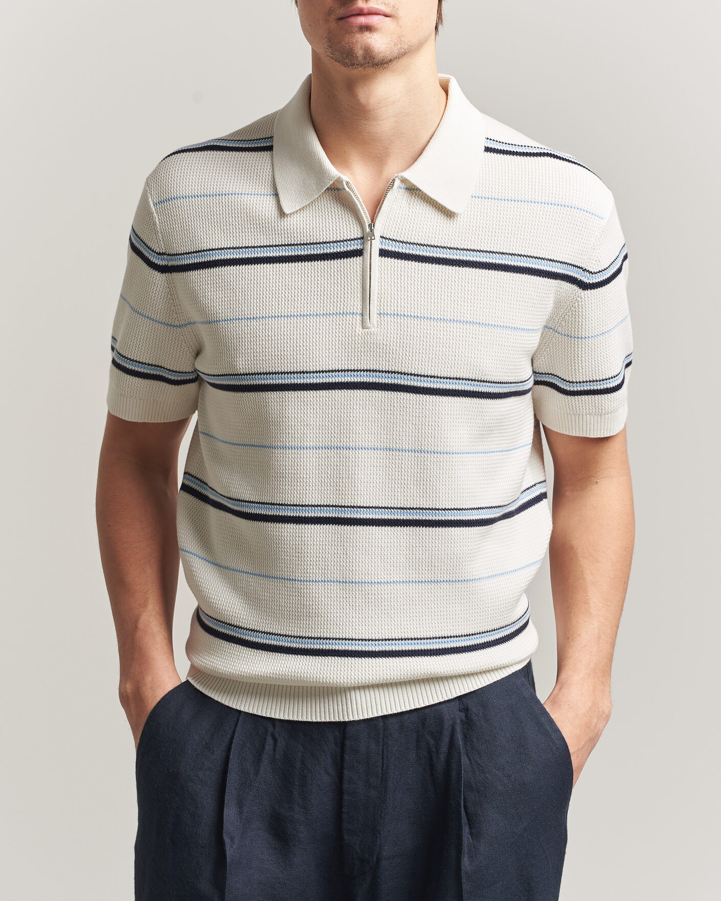 Men | Polo Shirts | Gant | Striped Knitted Polo Eggshell