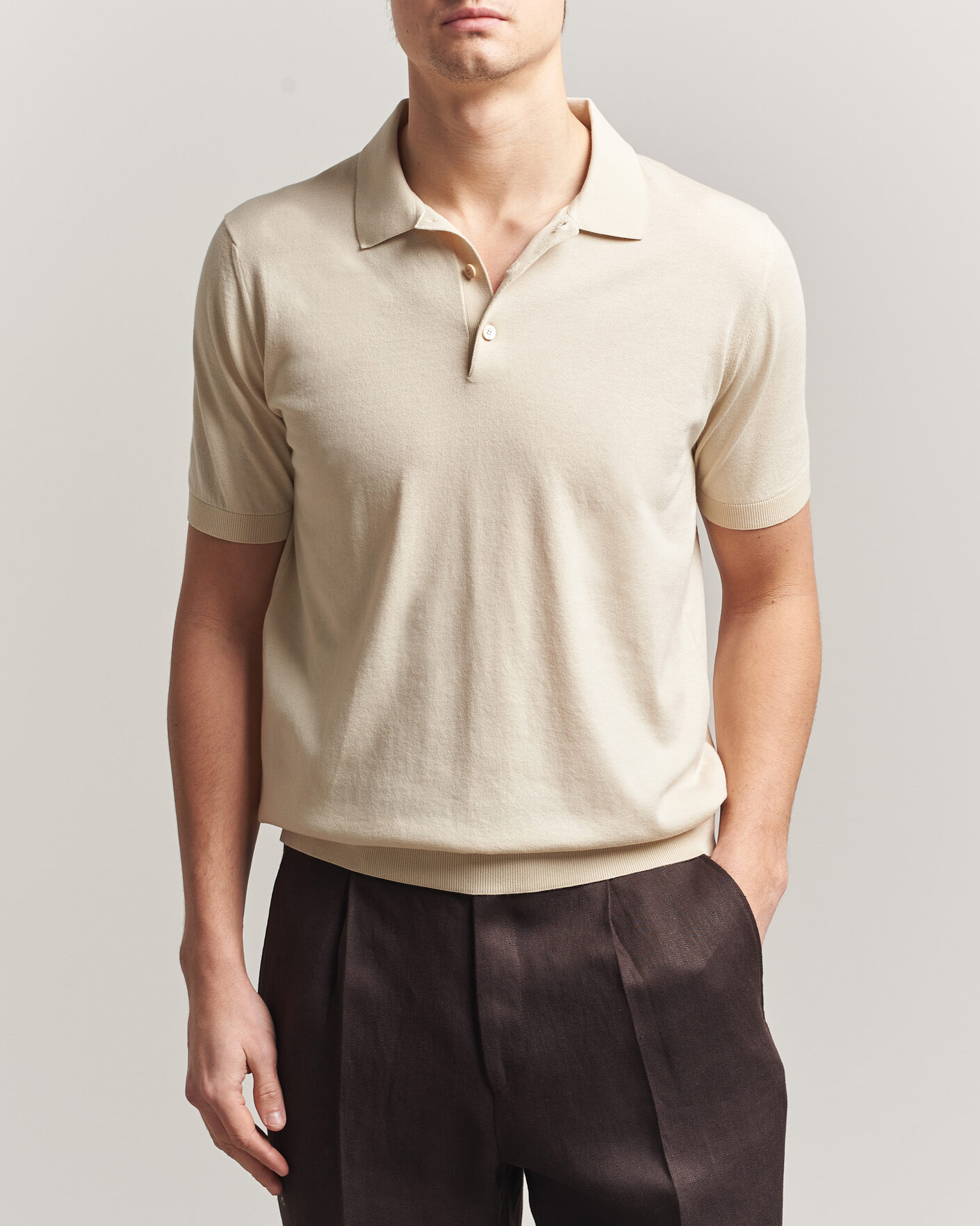 Men | Polo Shirts | Piacenza Cashmere | Short Sleeve Knitted Polo Off White