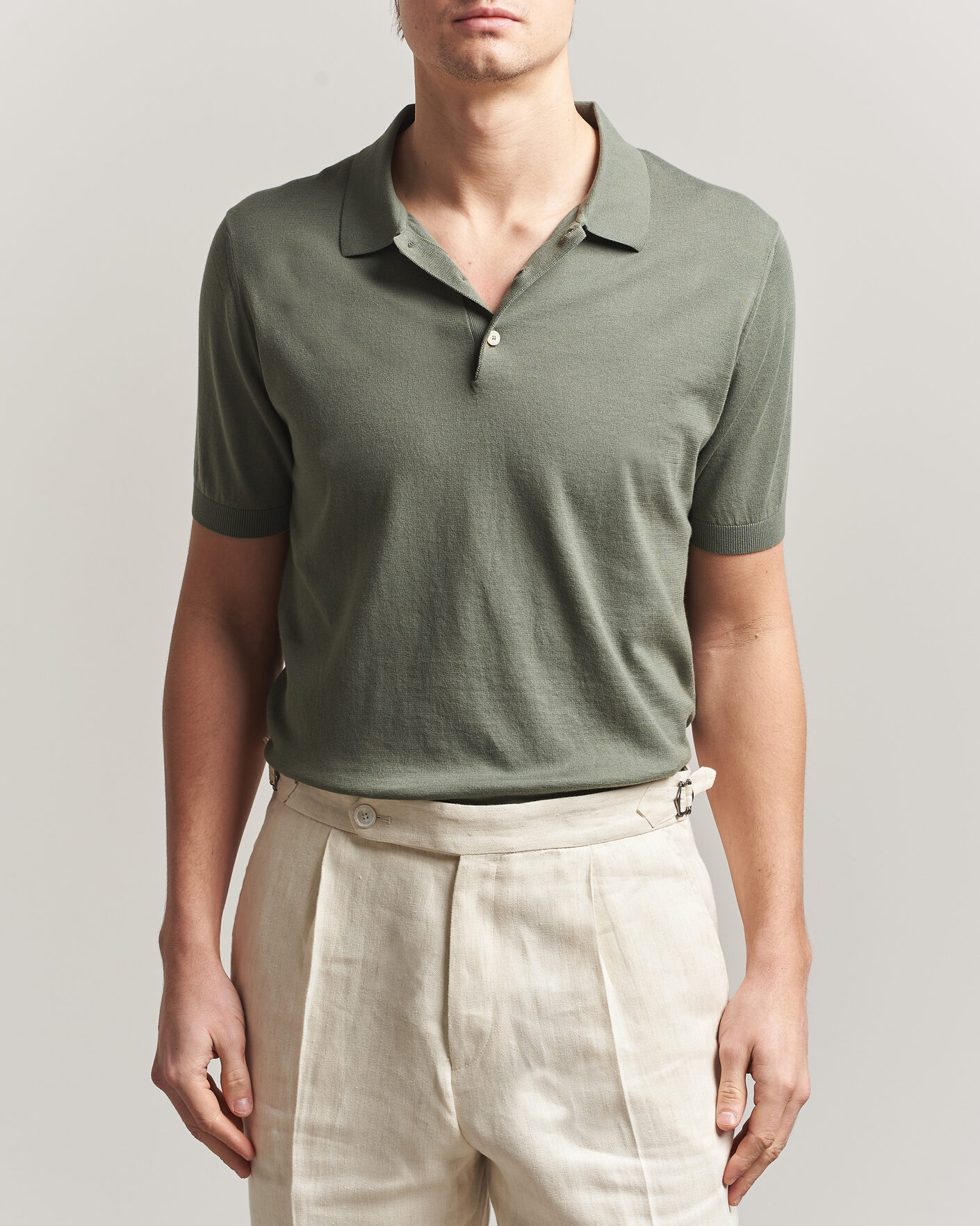 Men | Polo Shirts | Piacenza Cashmere | Short Sleeve Knitted Polo Sage