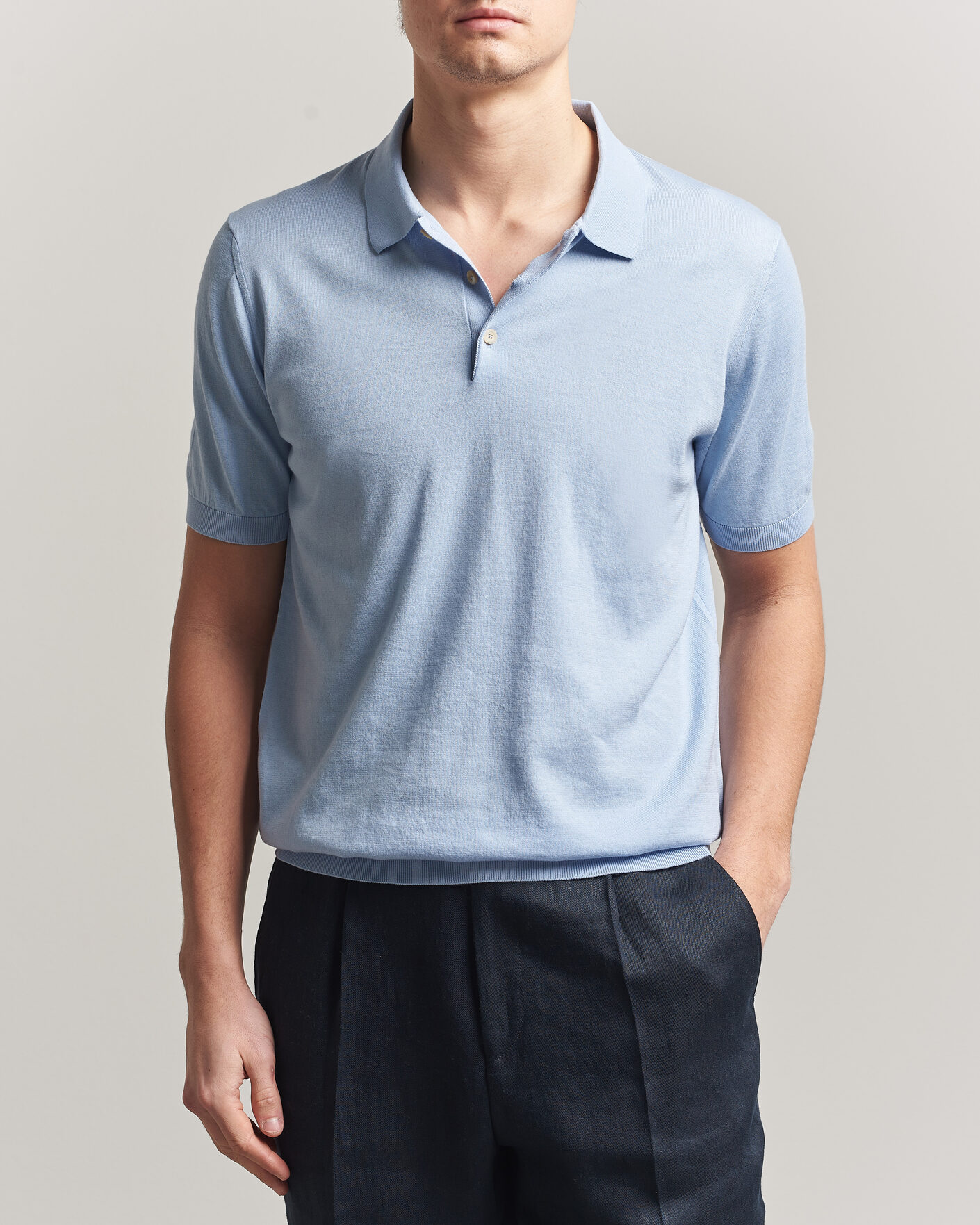 Men | Polo Shirts | Piacenza Cashmere | Short Sleeve Knitted Polo Light Blue