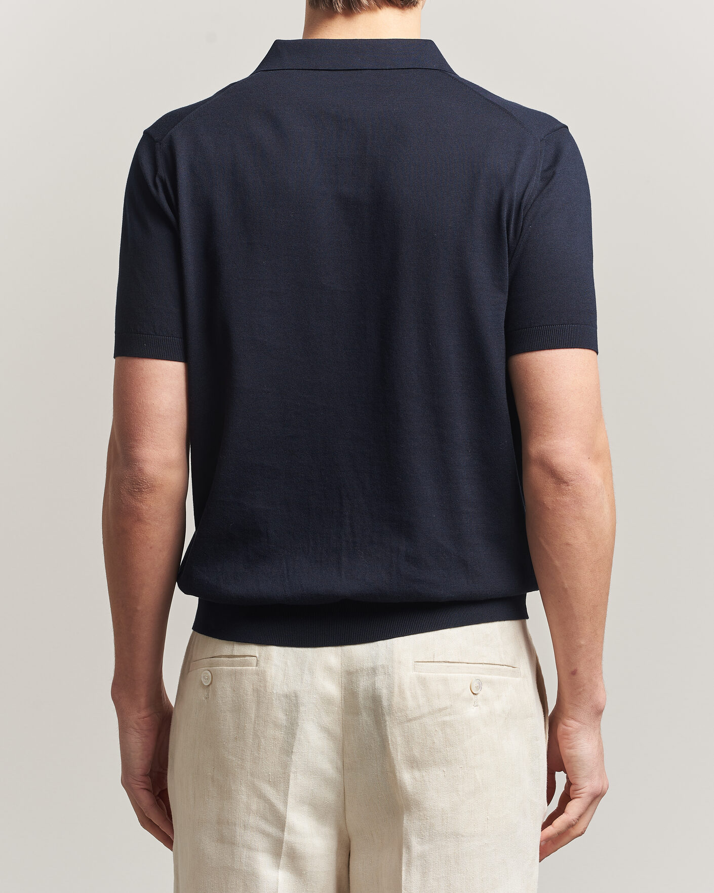 Men | Polo Shirts | Piacenza Cashmere | Short Sleeve Knitted Polo Navy