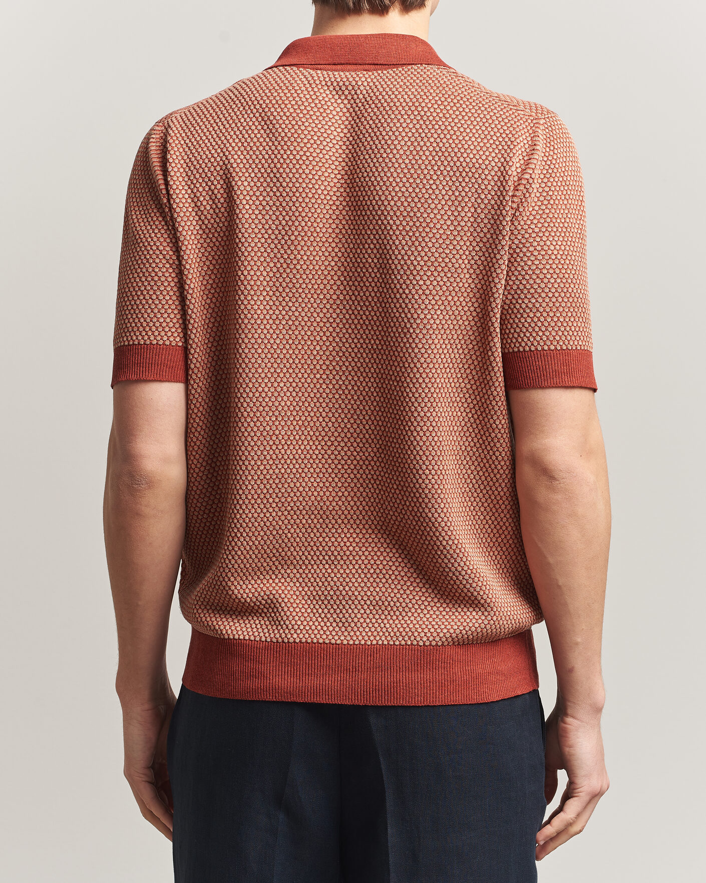 Men | Polo Shirts | Piacenza Cashmere | Silk/Linen Honeycomb Knitted Polo Red