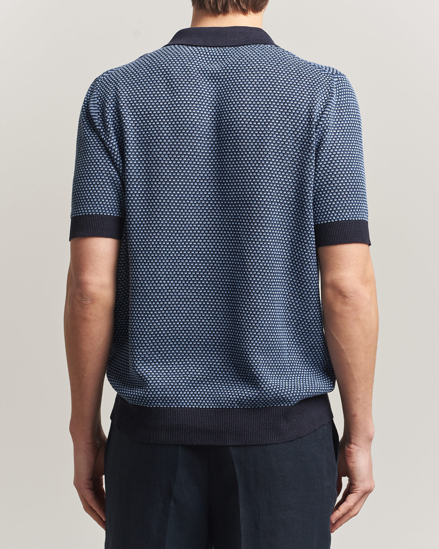 Men | Polo Shirts | Piacenza Cashmere | Silk/Linen Honeycomb Knitted Polo Navy