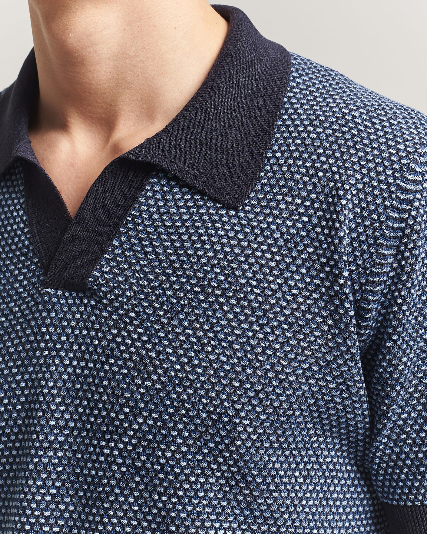 Men | Polo Shirts | Piacenza Cashmere | Silk/Linen Honeycomb Knitted Polo Navy