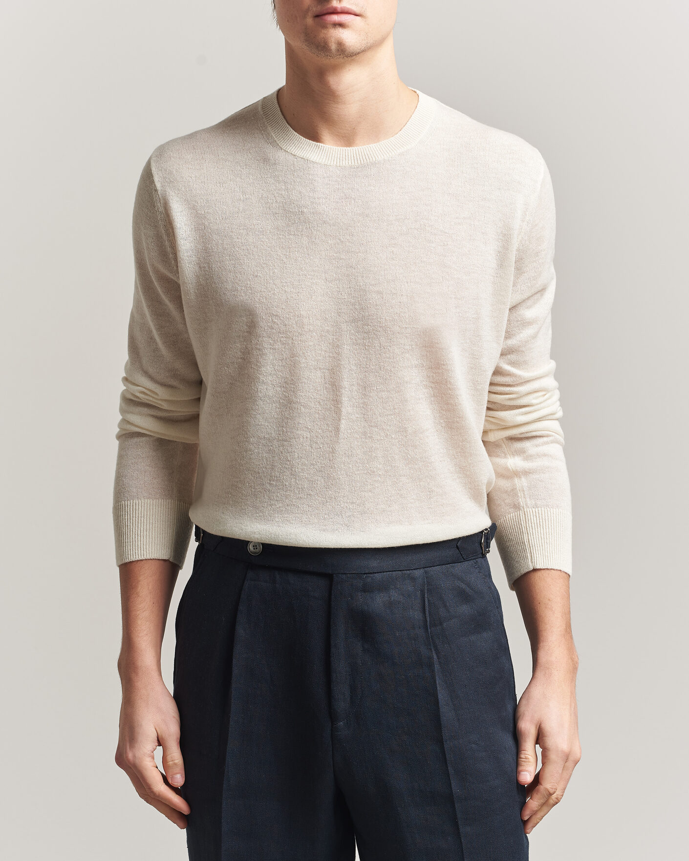 Men | Sweaters & Knitwear | Piacenza Cashmere | Soft Silk/Cashmere Crew Neck Off White
