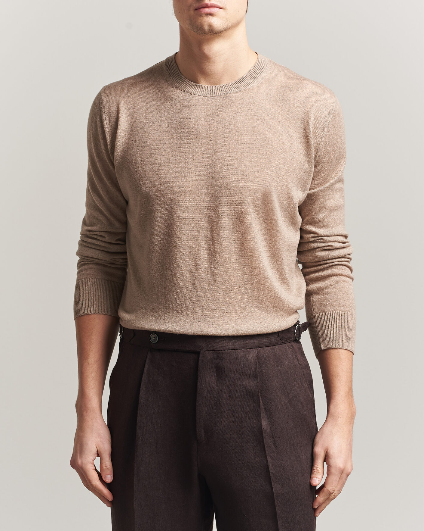 Men | Sweaters & Knitwear | Piacenza Cashmere | Soft Silk/Cashmere Crew Neck Beige