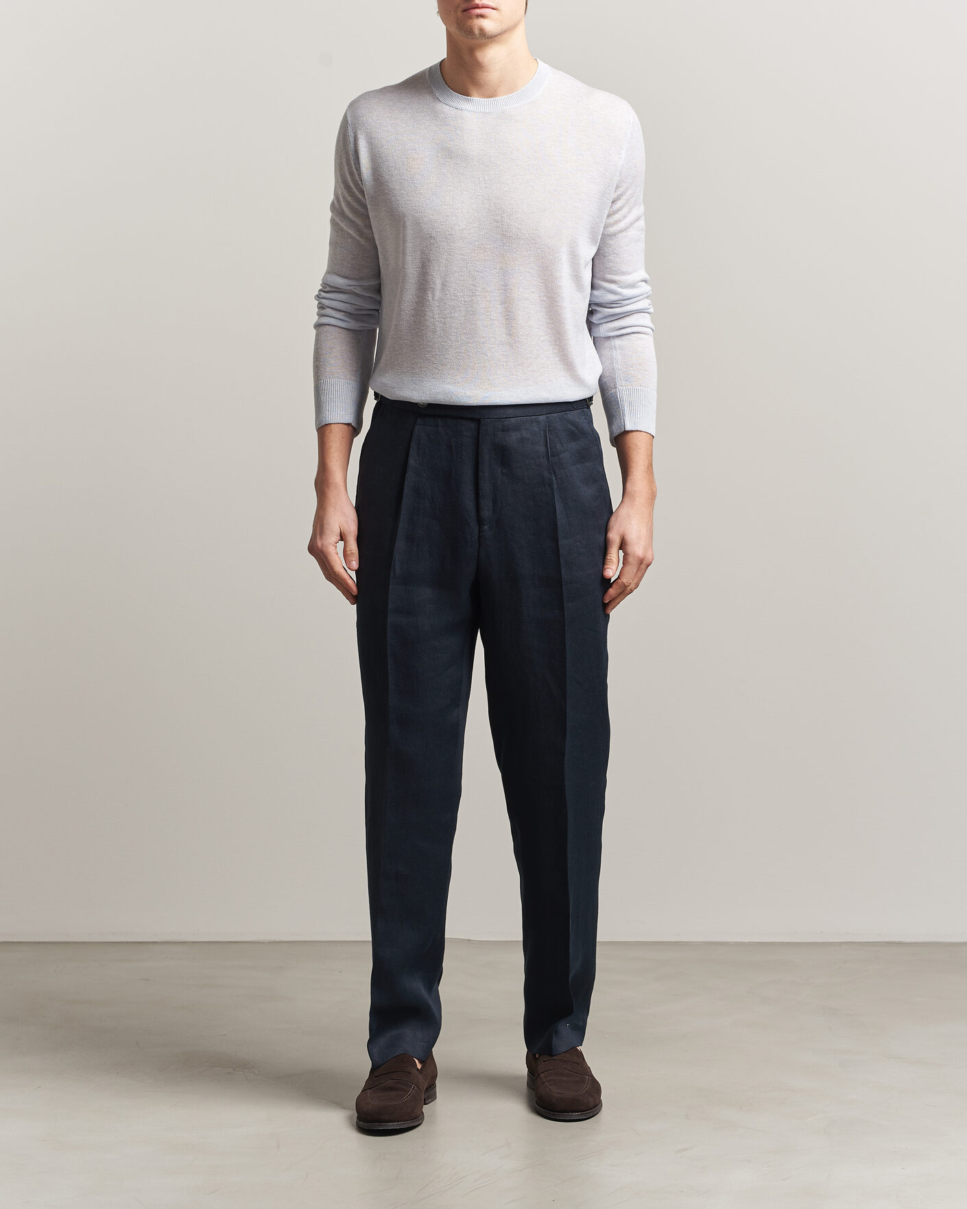 Men | Sweaters & Knitwear | Piacenza Cashmere | Soft Silk/Cashmere Crew Neck Sky Blue