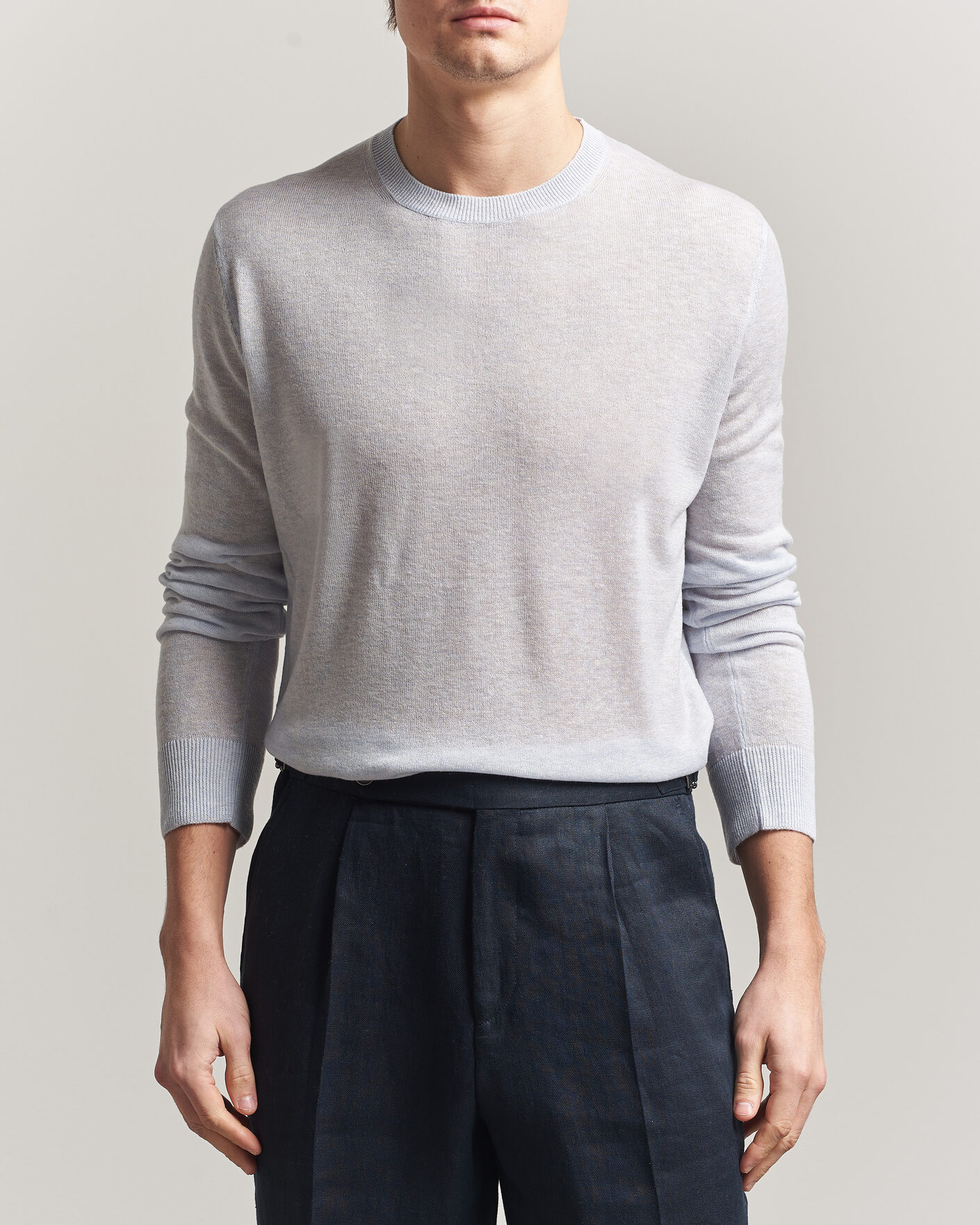 Men | Sweaters & Knitwear | Piacenza Cashmere | Soft Silk/Cashmere Crew Neck Sky Blue