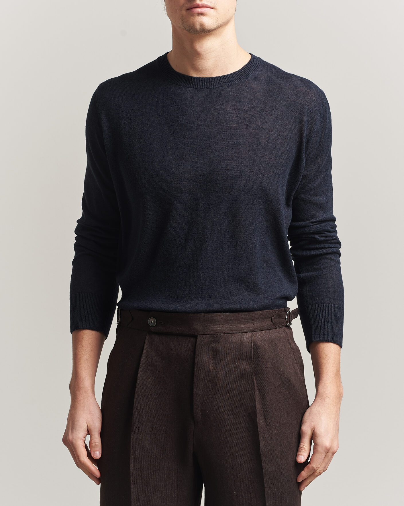 Men | Sweaters & Knitwear | Piacenza Cashmere | Soft Silk/Cashmere Crew Neck Navy