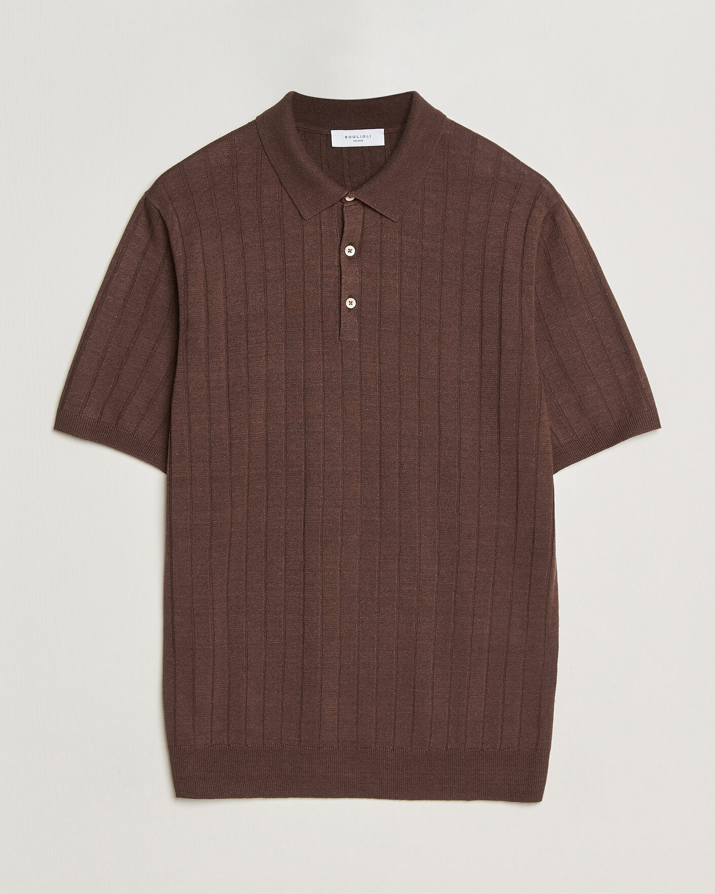 Men | Polo Shirts | Boglioli | Short Sleeve Knitted Rib Polo Brown