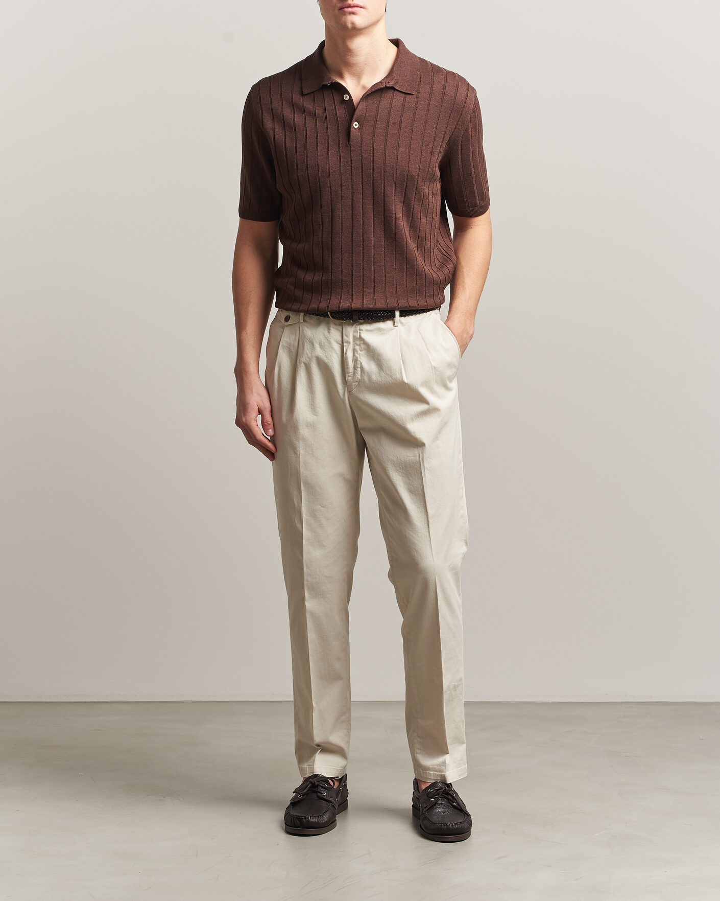 Men | Polo Shirts | Boglioli | Short Sleeve Knitted Rib Polo Brown