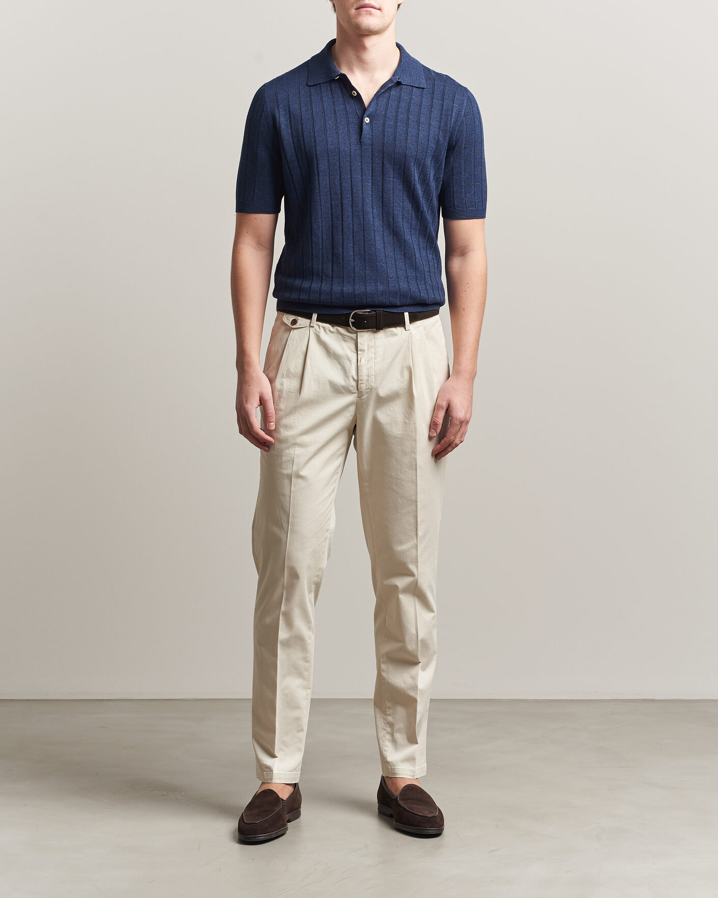 Men | Polo Shirts | Boglioli | Short Sleeve Knitted Rib Polo Navy