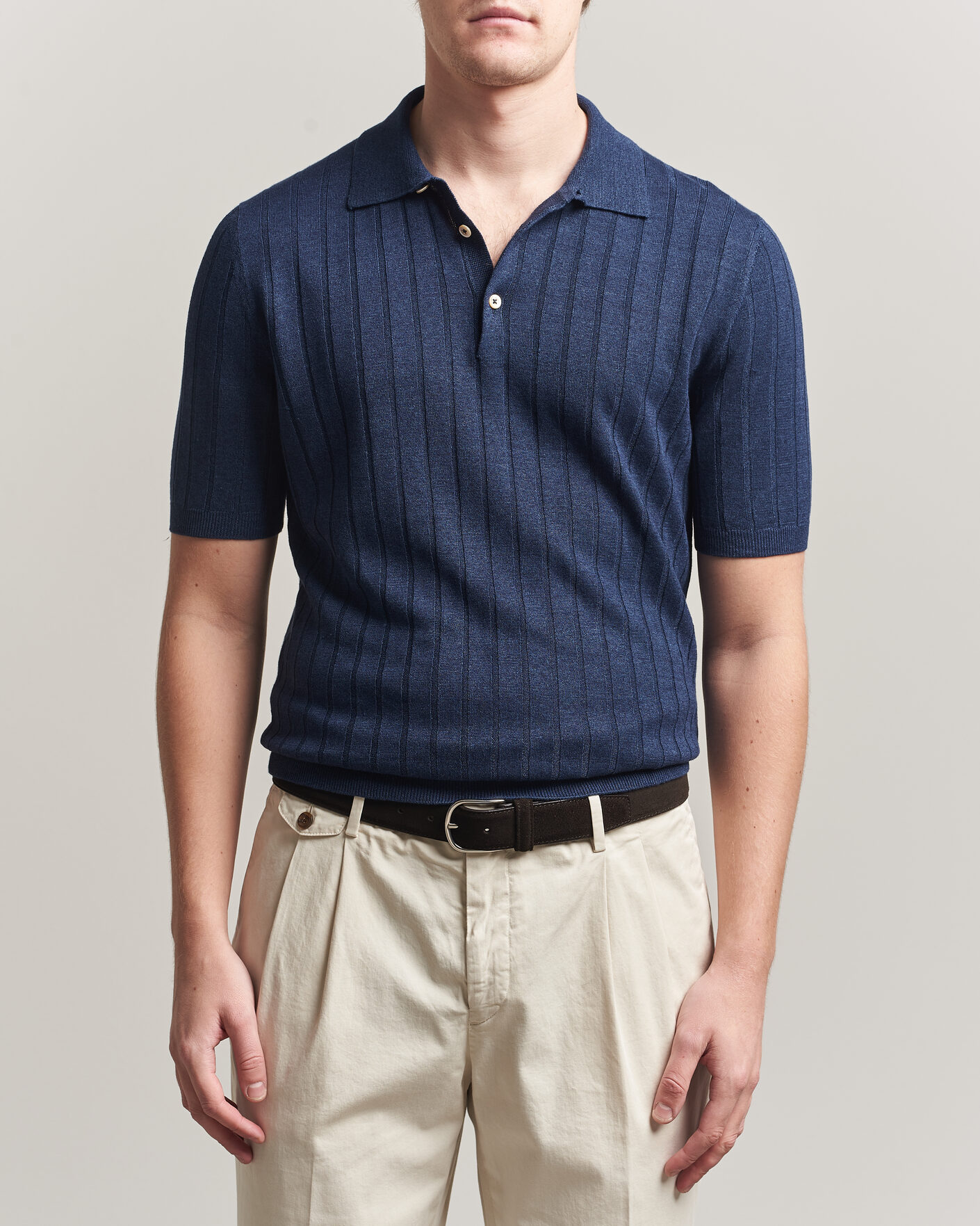 Men | Polo Shirts | Boglioli | Short Sleeve Knitted Rib Polo Navy