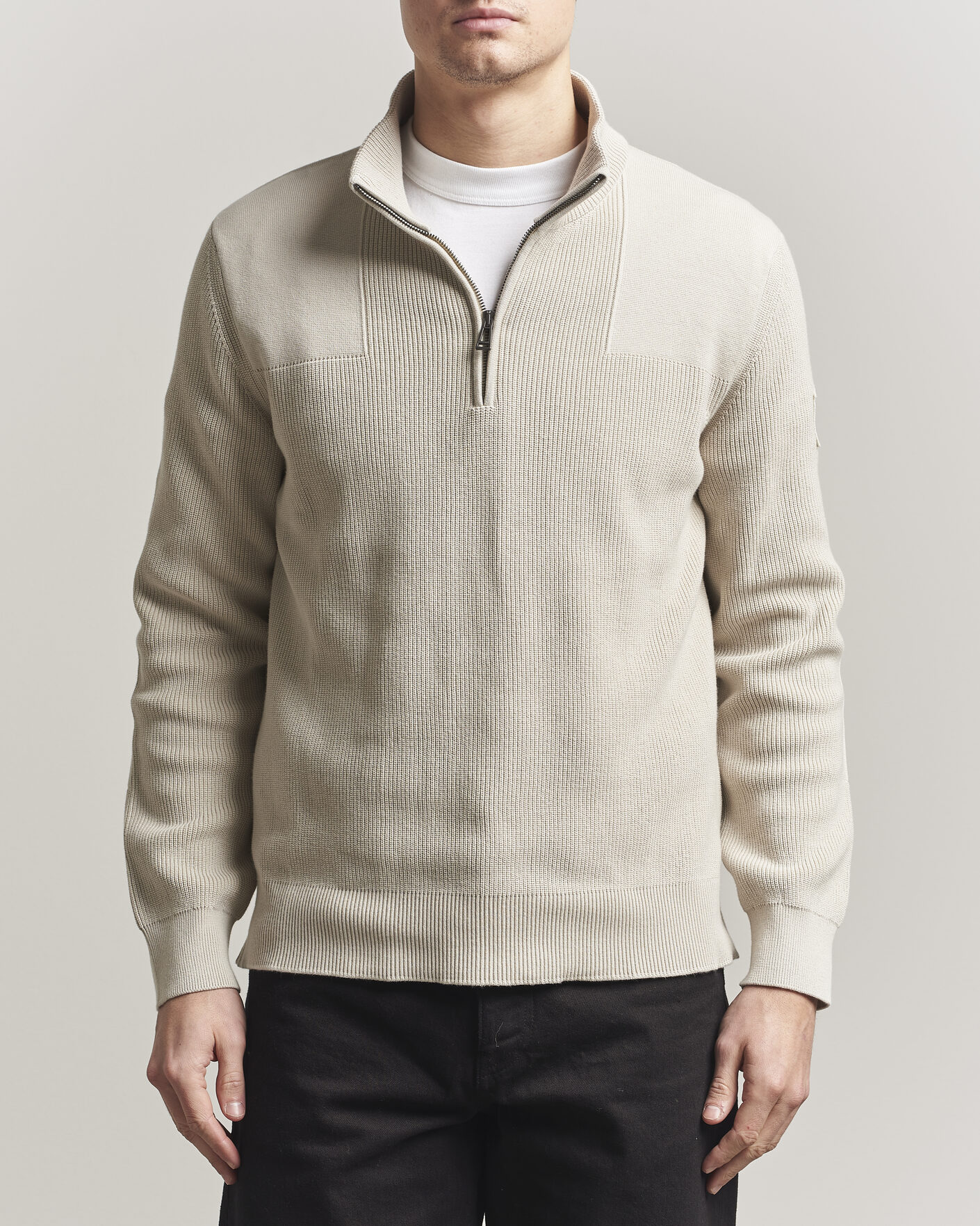 Men | Sweaters & Knitwear | Belstaff | Commander Half Zip Silver Birch