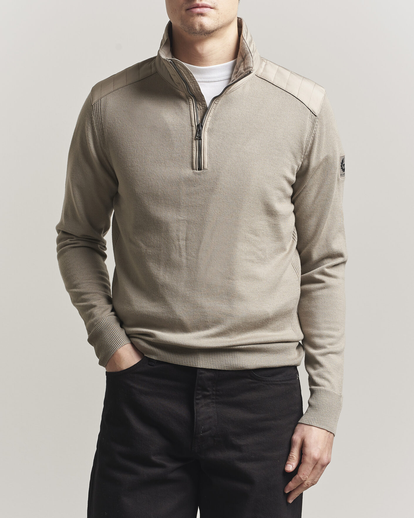 Belstaff Klimington Knitted Half Zip Dark Sand at CareOfCarl.com