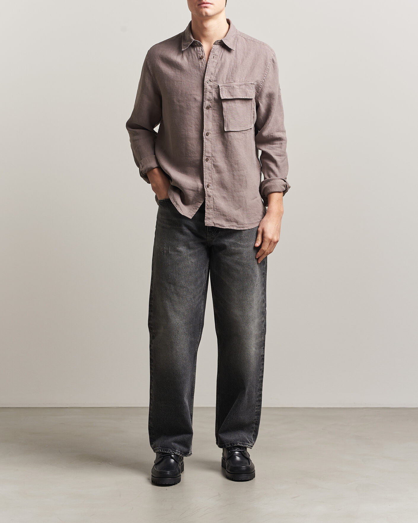 Men | Shirts | Belstaff | Scale Linen Shirt Asphalt